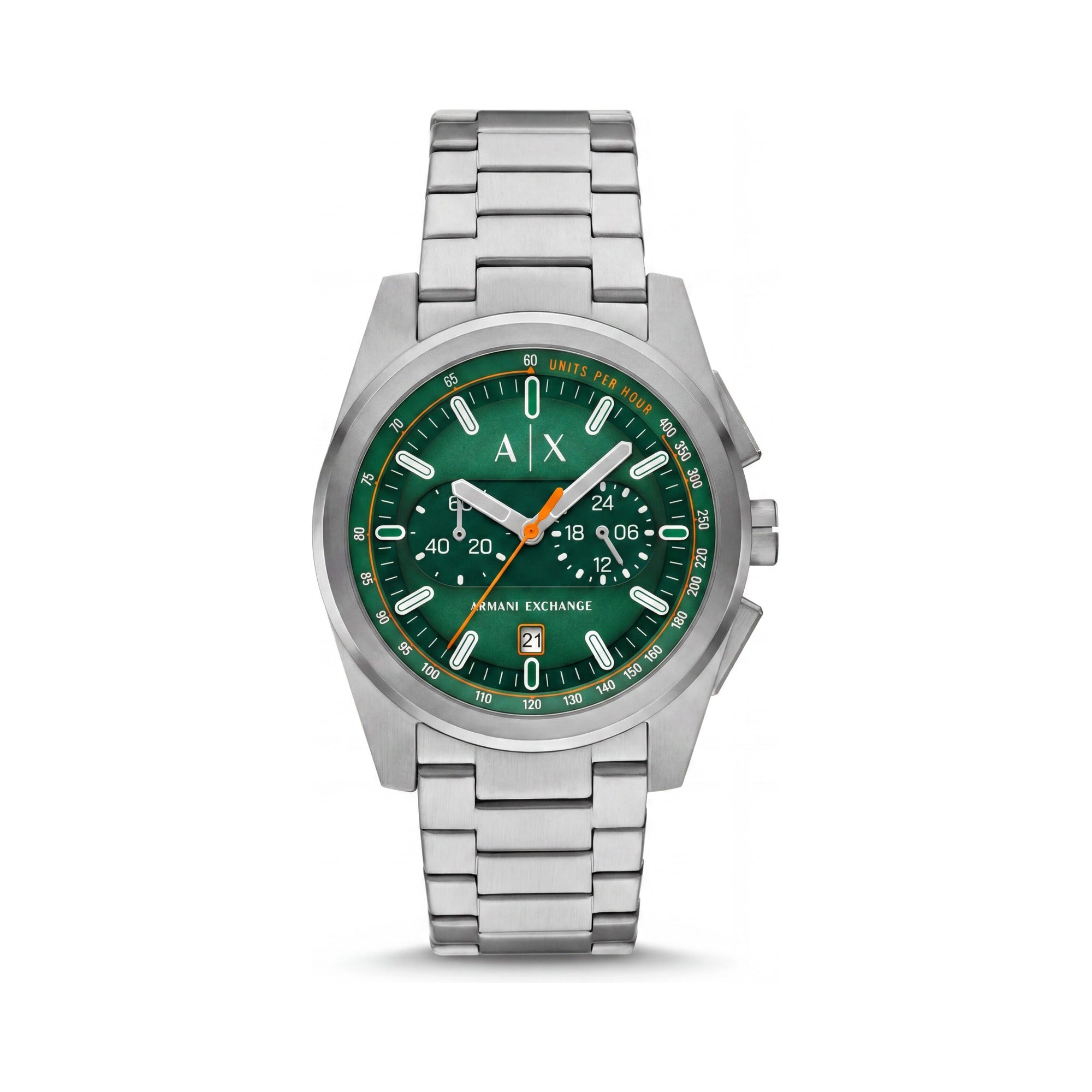 Reloj cronógrafo Armani Exchange para hombre de 42 mm, caja y pulsera de acero inoxidable plateado, esfera verde., Photo 1