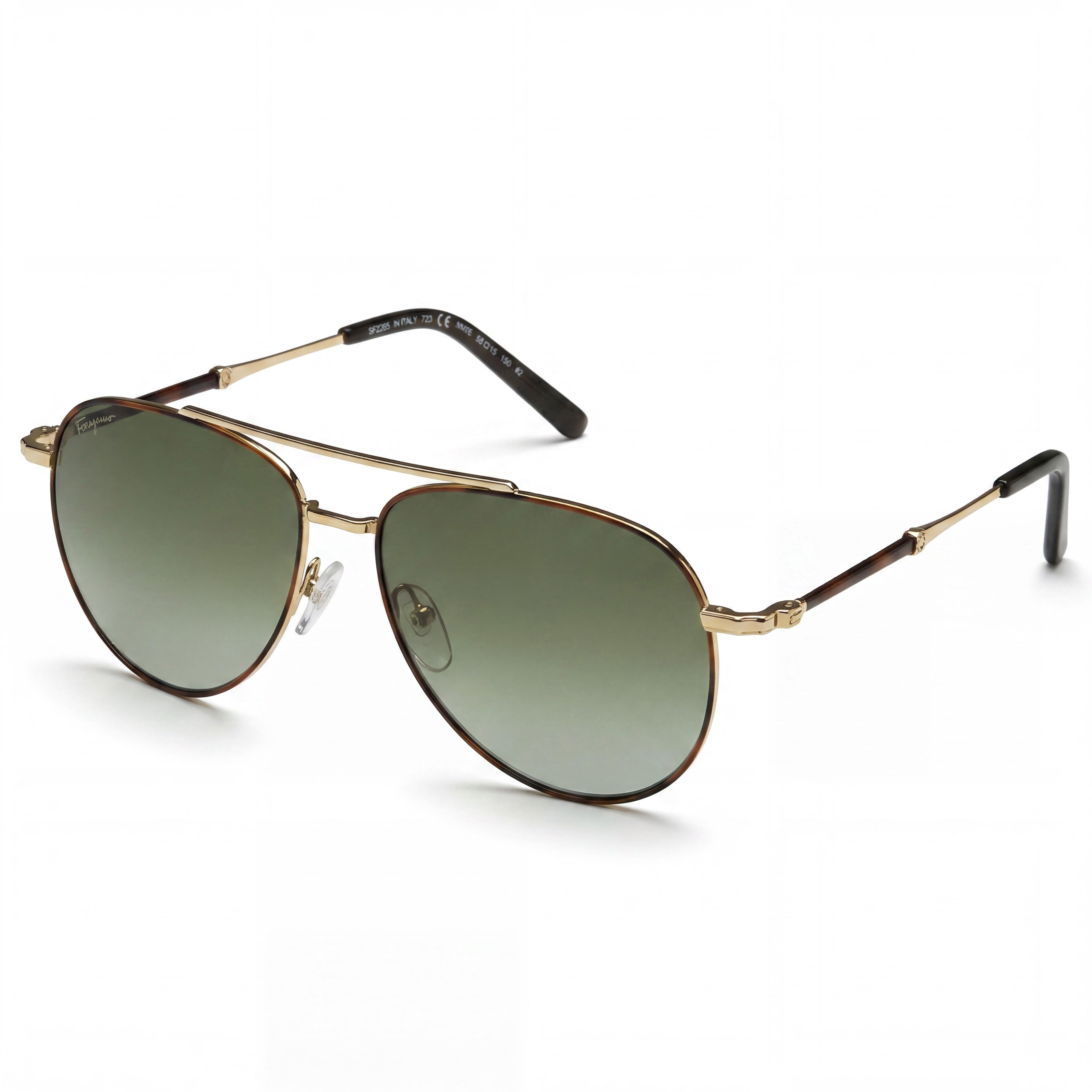 Gafas de sol unisex Salvatore Ferragamo con montura de metal dorado carey y lentes UV degradadas verdes de 58 mm, Photo 1