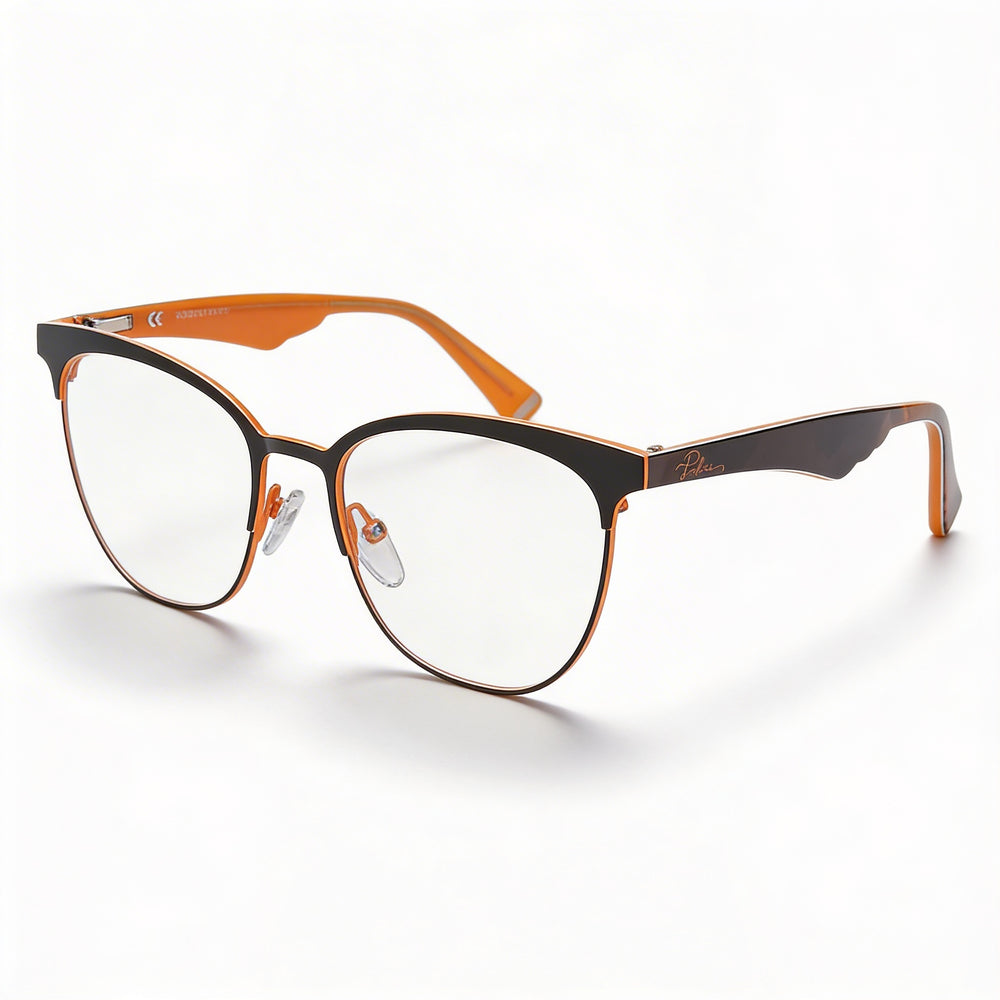 POLICE Classic Women's Metal Eyeglasses Brown with Orange Parts Clear Lens 51mm