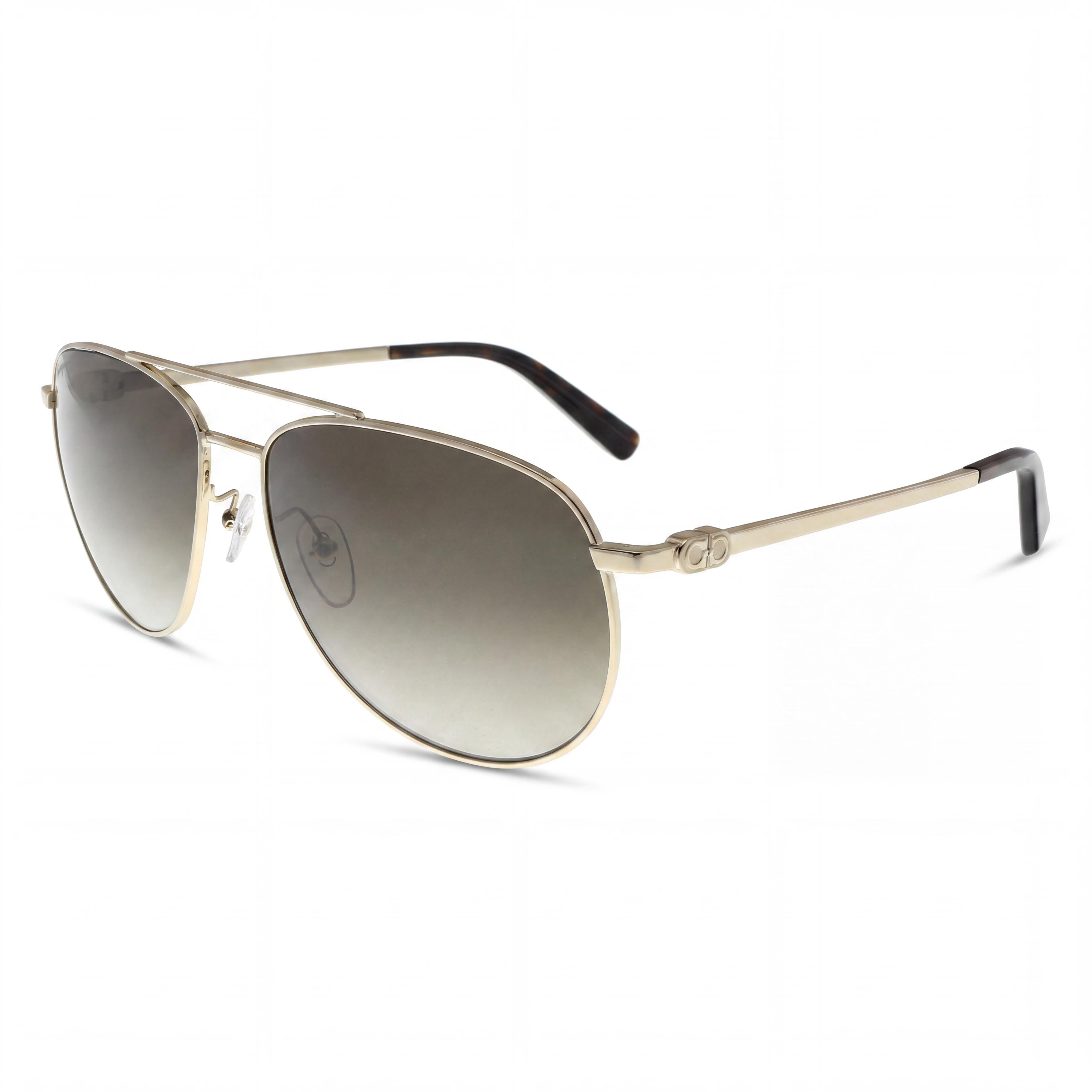 Gafas de sol unisex Ferragamo SF157S Aviators de metal dorado con lentes degradadas grises de 60 mm y protección UV, Photo 1