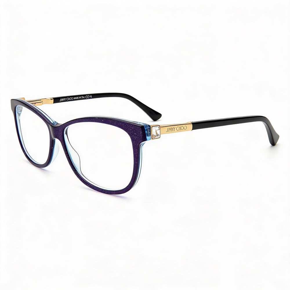 Gafas de sol Jimmy Choo Modern JC273 para mujer con montura de acetato azul con purpurina y lentes de policarbonato, 53 mm de ancho de lente
