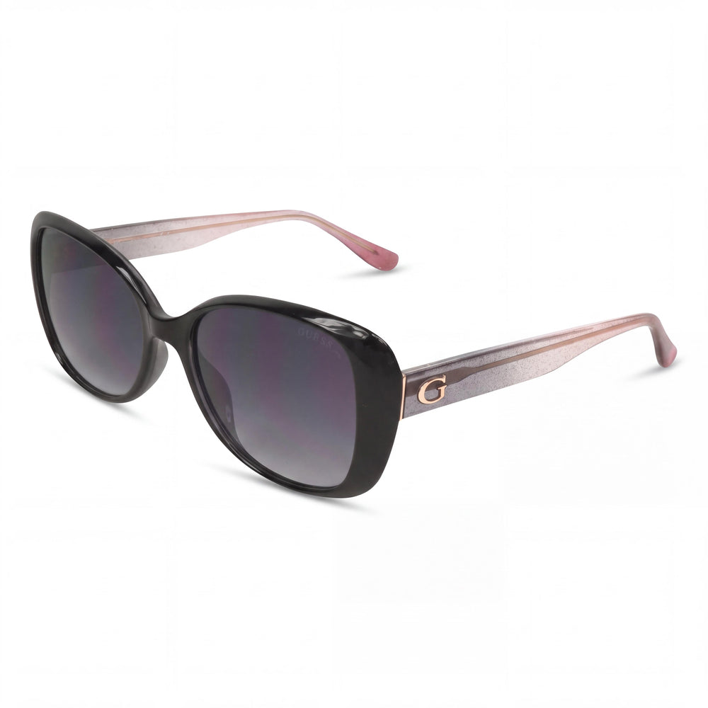 GUESS 7483 Women's Black Acetate Butterfly UV Protection Sunglasses with Gradient Smoke Lenses, 56mm