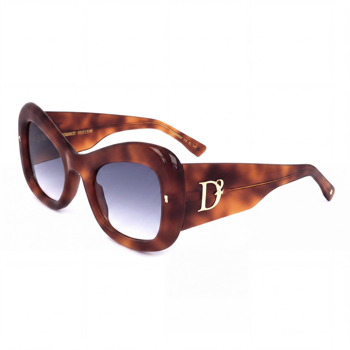 DSQUARED2 Modern Women's Butterfly Sunglasses, Beige Havana Acetate Frame, Dark Blue Shaded Lenses, 54mm, Photo 1