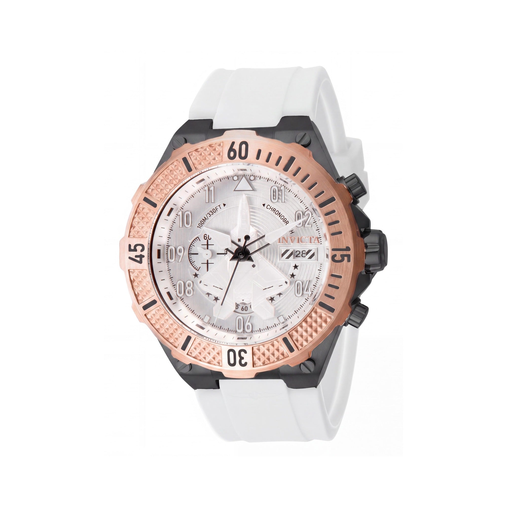 Invicta Modern Men's 50mm Quartz Water Resistant Watch with Black Case, Silver Dial, and Silicone Band, Photo 1