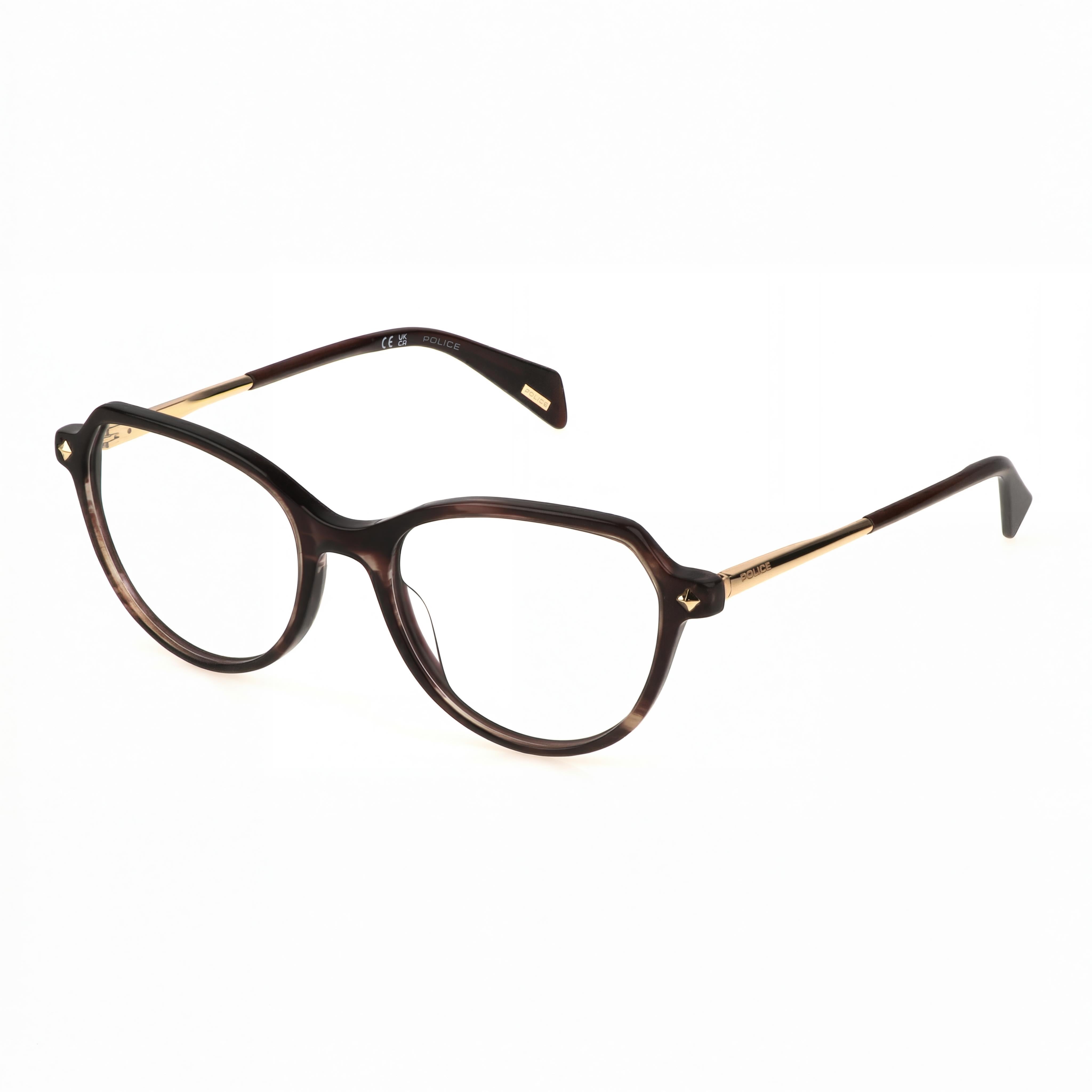 Police Casual Women's Shiny Striped Brown Glittery Acetate Frame Polycarbonate Lens Eyewear 52mm, Photo 1