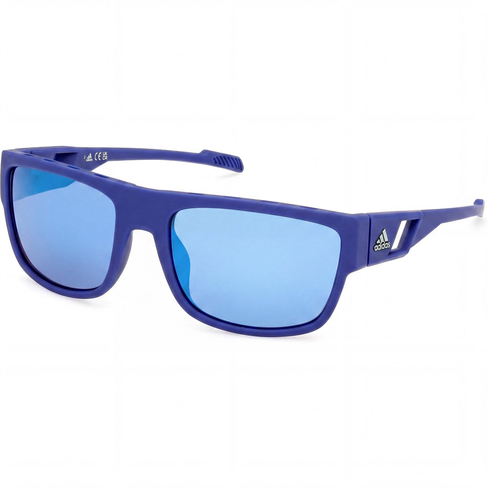 Gafas de sol adidas 100% UV Protection para hombre, montura de plástico azul mate, lentes de espejo verde, 60-19-130 mm