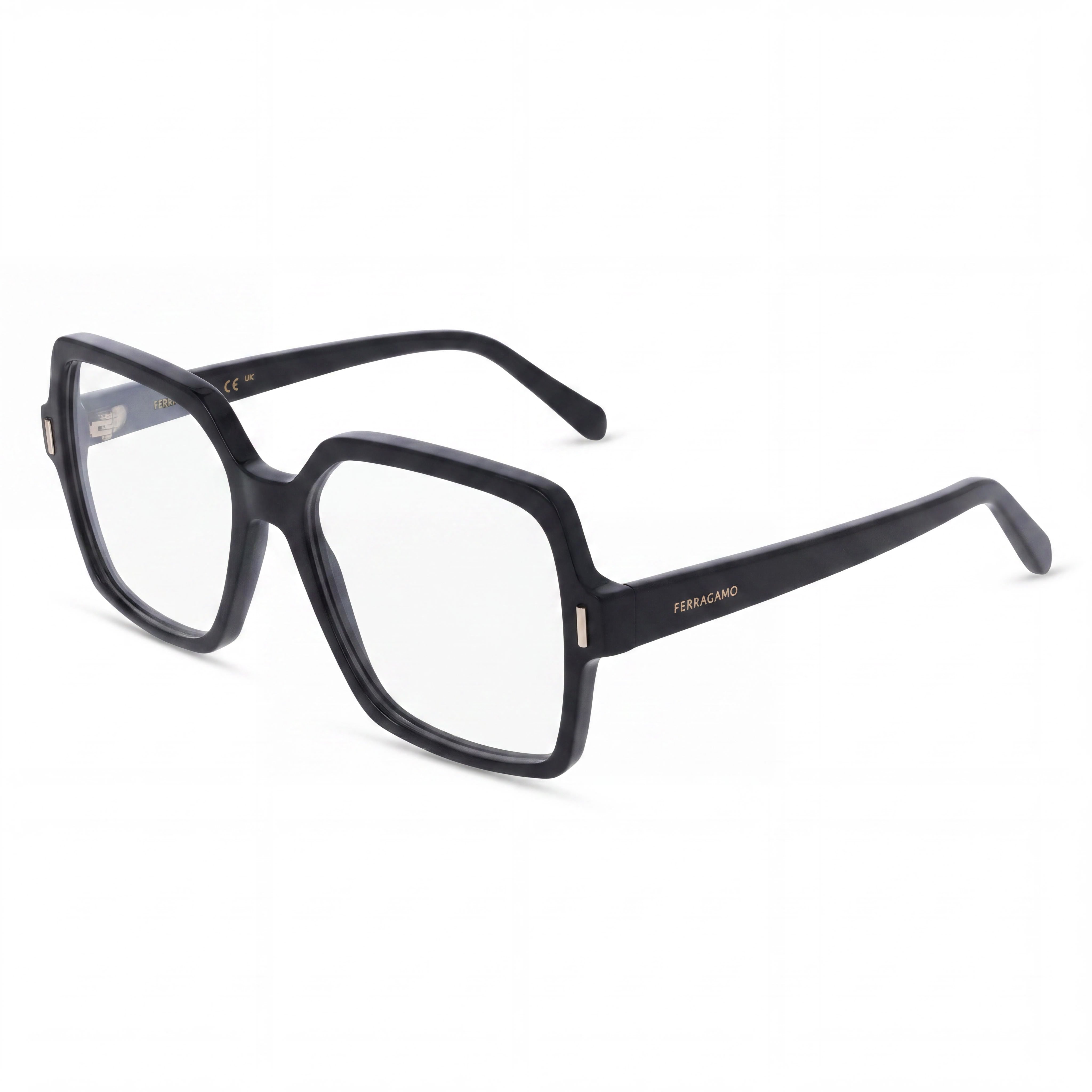 Ferragamo Sf3031 Eyeglasses for Women, Black Acetate Frame with Clear Polycarbonate Lenses, 56mm, Photo 1