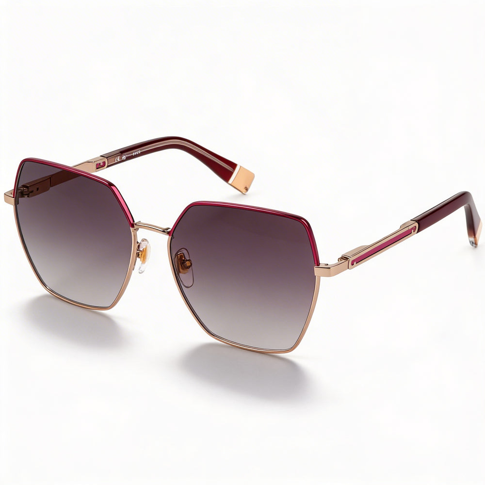 Furla Women's Casual Metal Sunglasses, Oro Rosso C/Parti Fuxia Pieno Lucido, Transparent Lens, 55mm