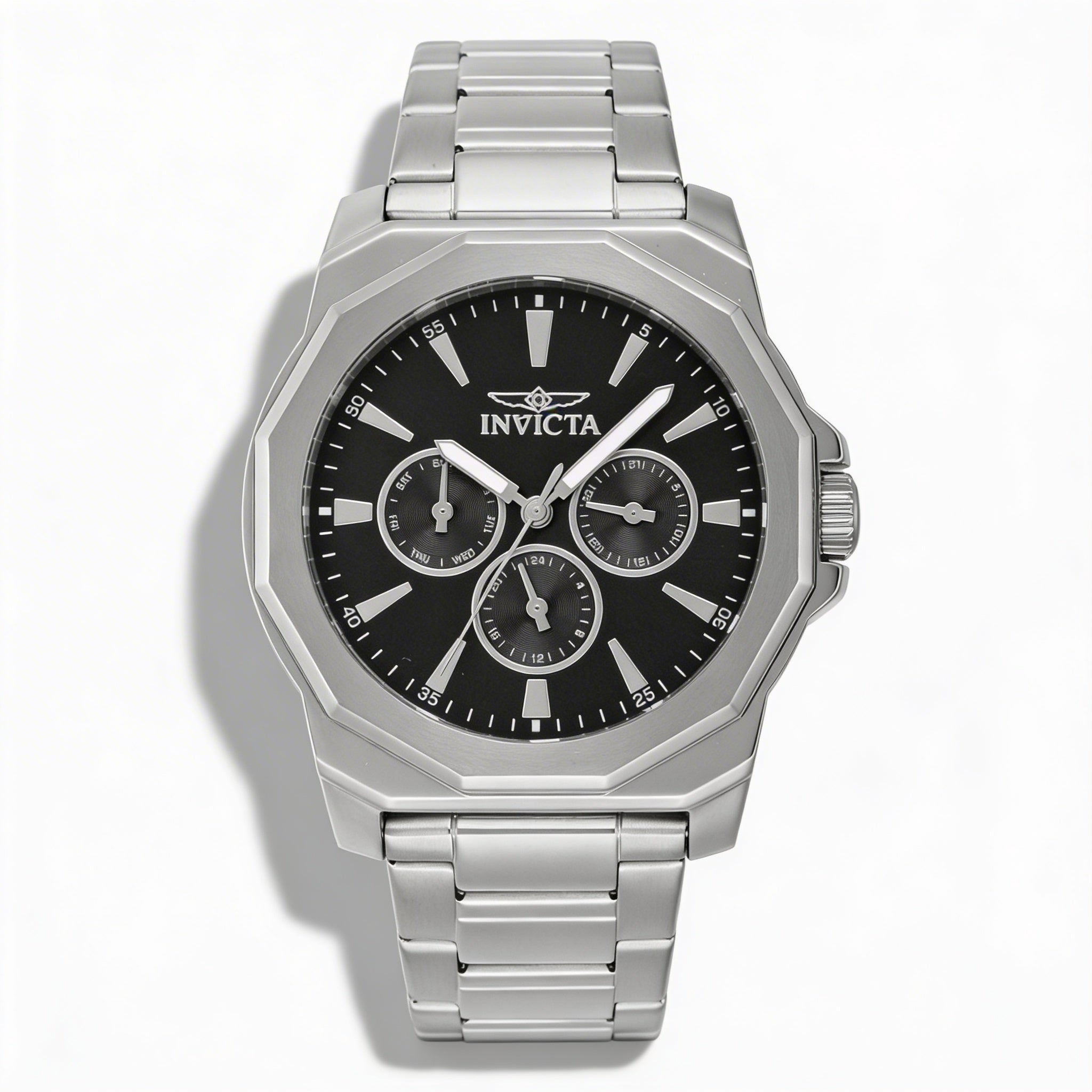 Invicta Men's 46842 Fashion Quartz 42mm Silver Stainless Steel Watch with Black Dial, Scratch-Resistant