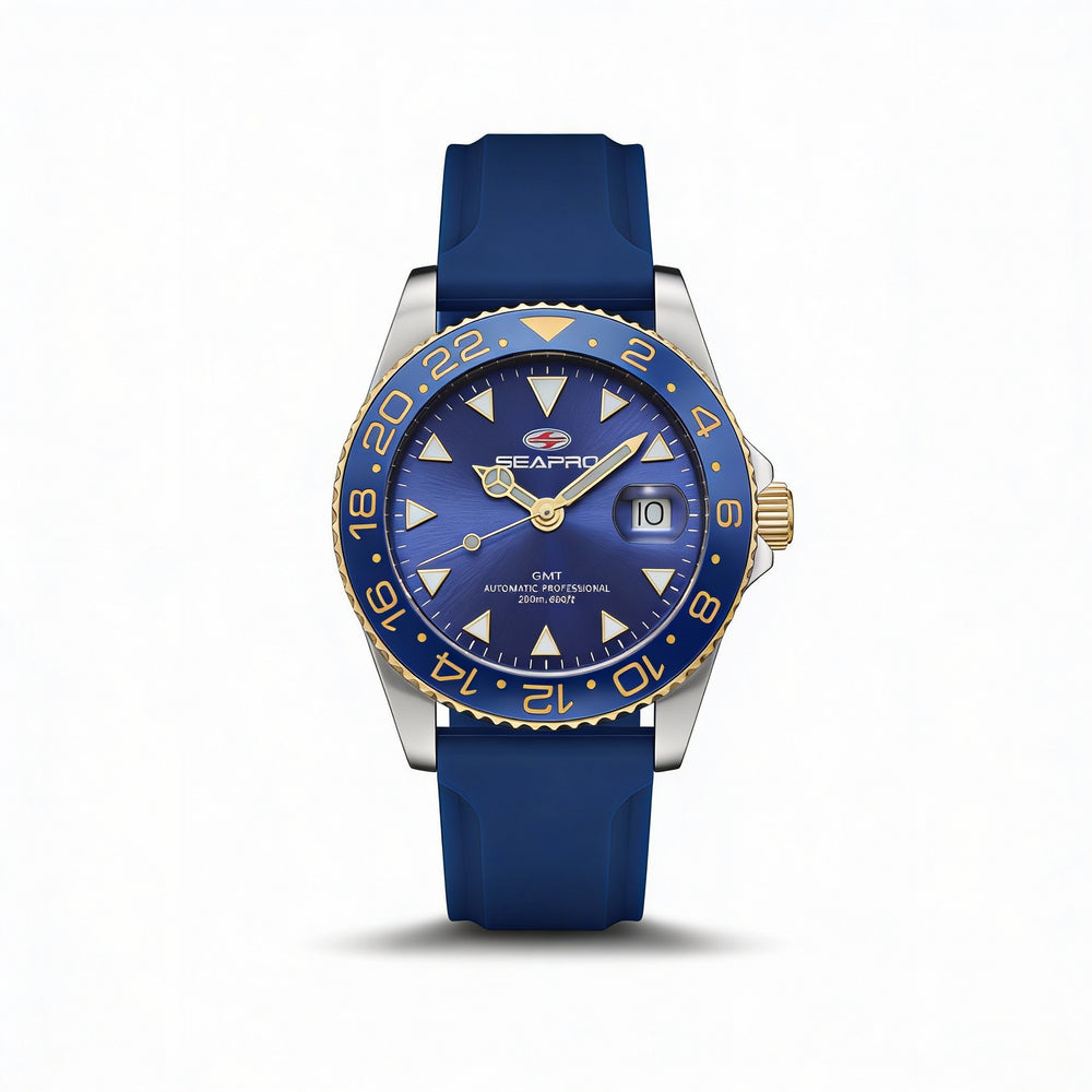 Reloj Seapro de cuarzo para hombre, informal, con esfera azul y fecha, resistente al agua hasta 20 ATM y cristal mineral.