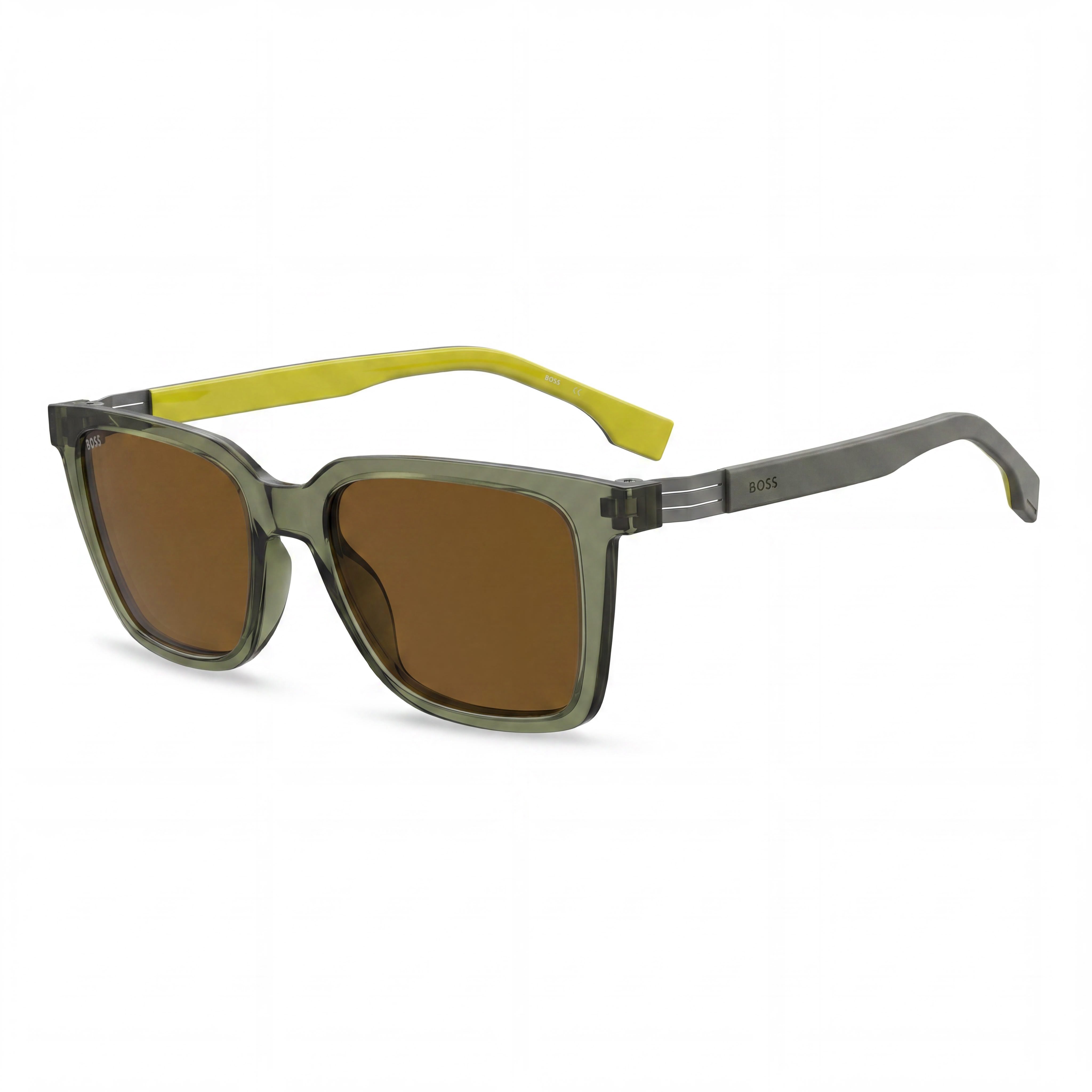Gafas de sol polarizadas UV para hombre Hugo Boss de nailon, color verde, amarillo, marrón, 53 mm, Photo 1