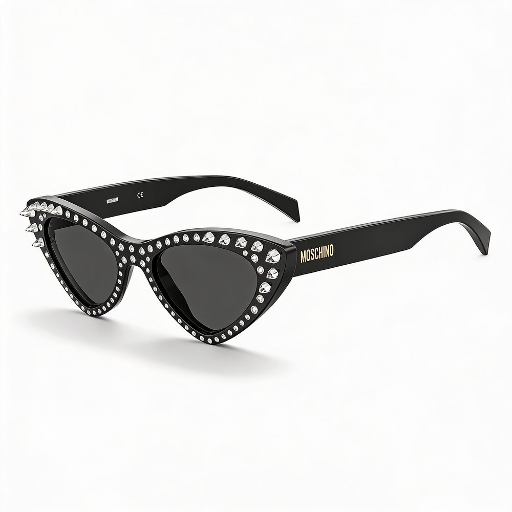 Gafas de sol Moschino Casual para mujer con protección UV, montura de plástico gris oscuro, lentes negras, 52 mm