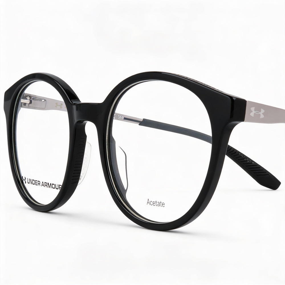 Gafas unisex modernas Under Armour con montura de acetato negro y lentes negras no polarizadas de 50 mm de ancho.