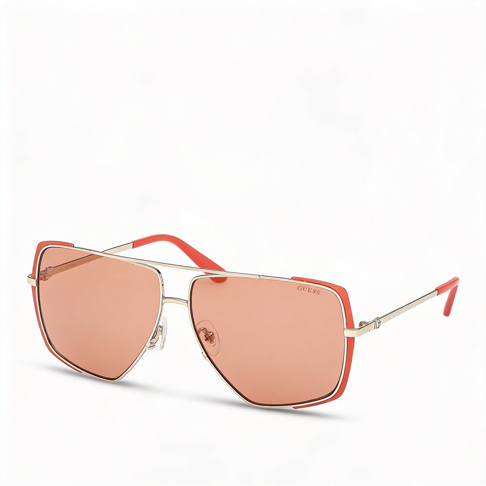 Guess Gu00220 Women's Acetate Light Orange and Pale Gold Frame with Polycarbonate Brown Lenses 62-12-140