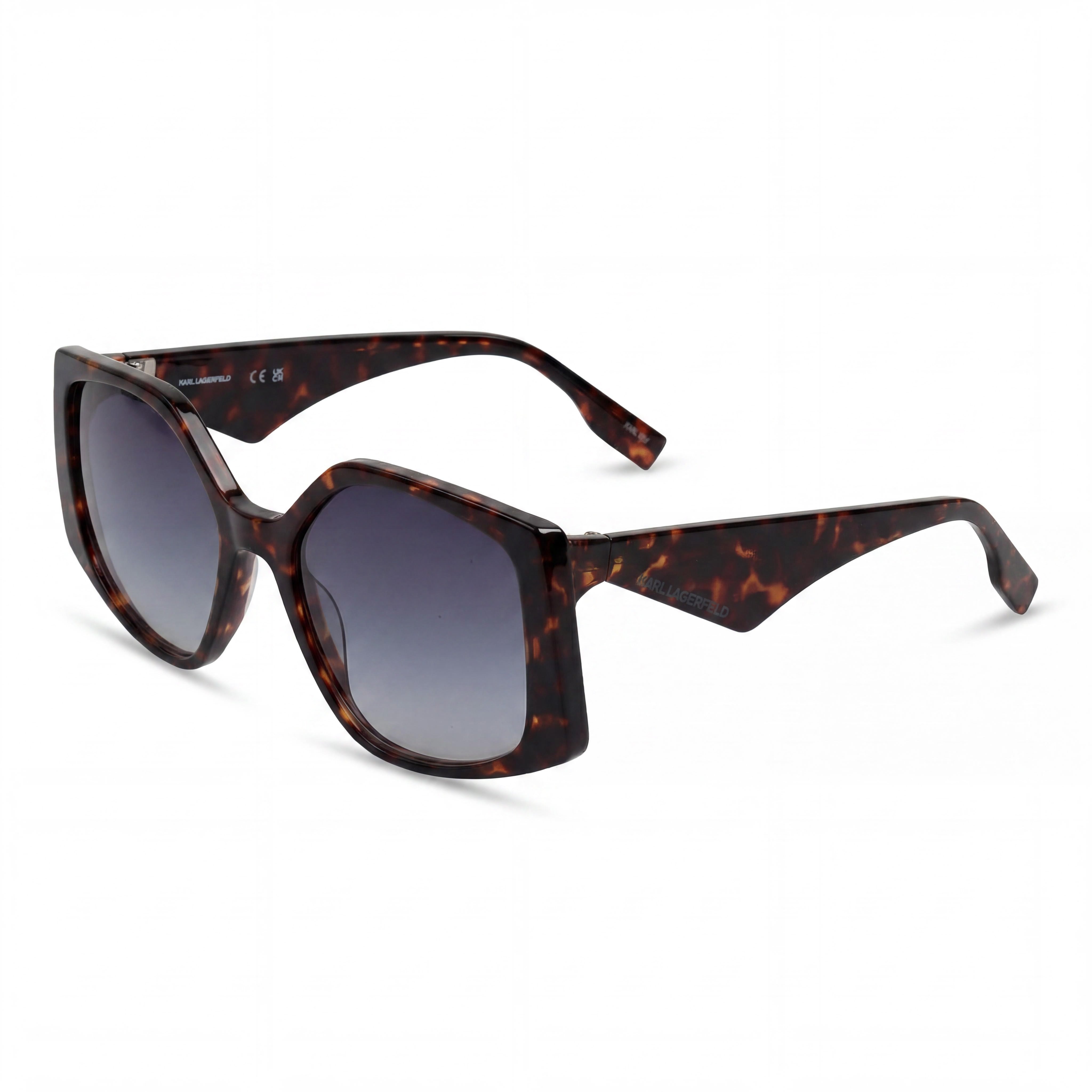 KARL LAGERFELD KL6208S Women's Dark Havana Acetate Wide Square Sunglasses, Gradient Blue Lenses, UV Protection 55mm, Photo 1