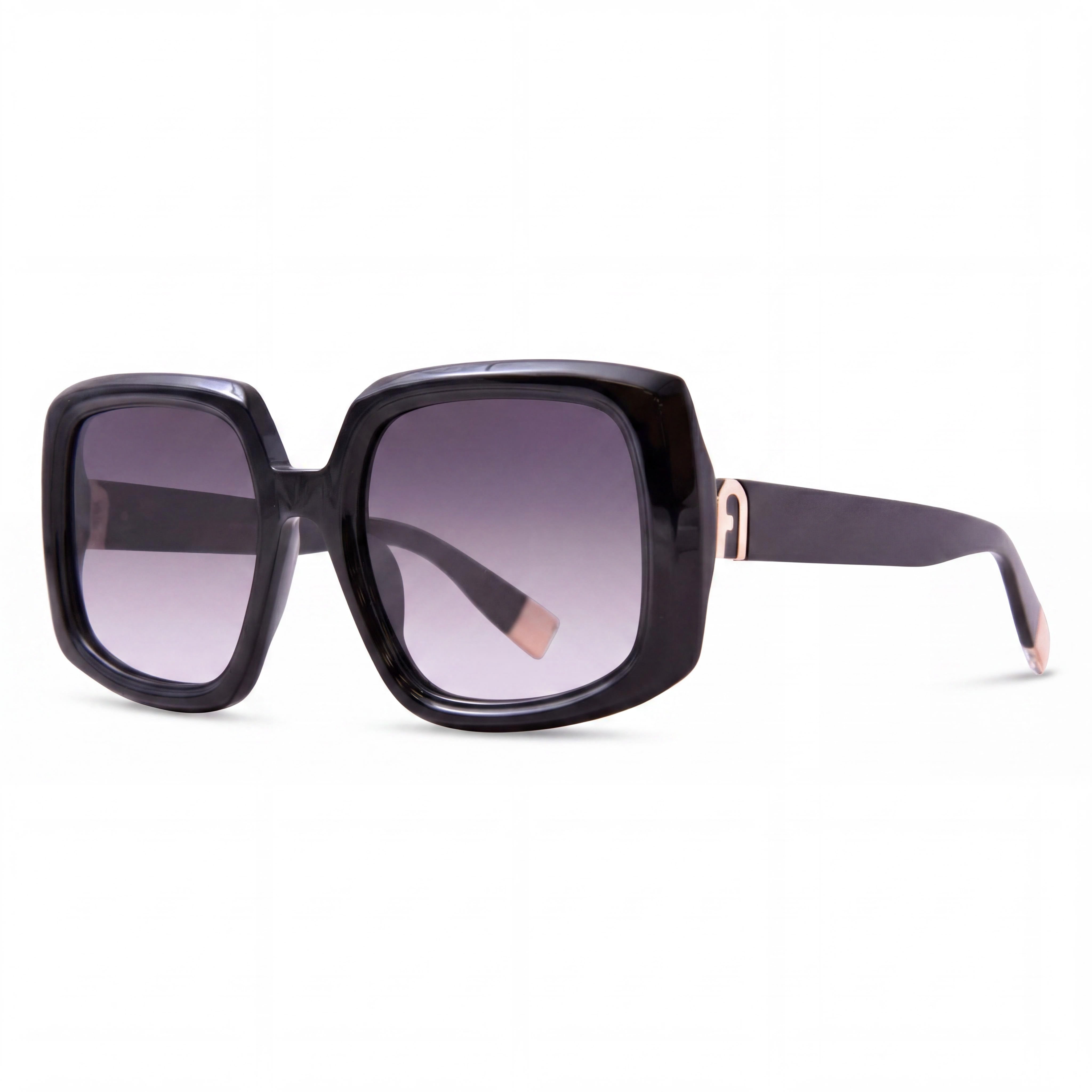 Furla Sfu709 Women's Shiny Black Plastic Frame, UV Protected Non-Polarized Smoke Gradient Lenses 54mm, Photo 1
