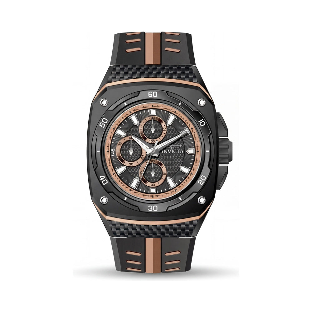 Reloj Invicta IN-46105-AMZUK para hombre, cronógrafo de cuarzo, correa de acero inoxidable, esfera negra, 46 mm