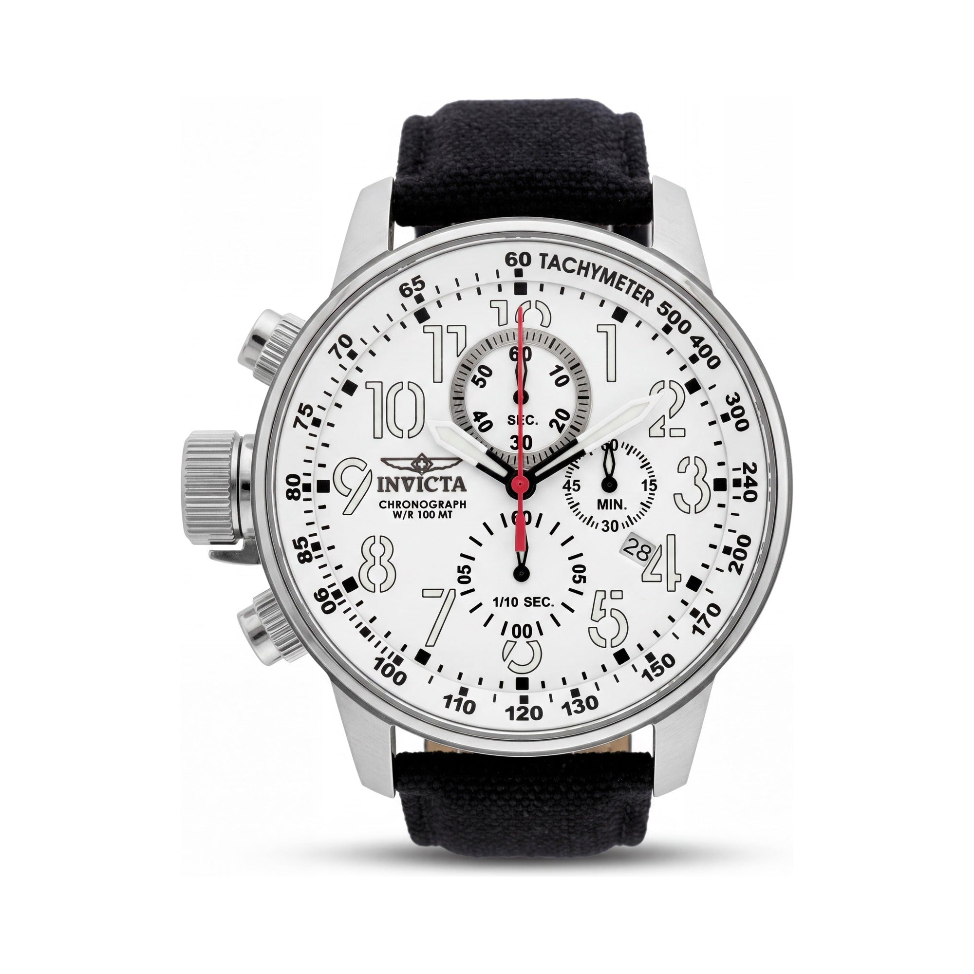 Invicta Men's Chronograph Left-Crown Stainless Steel Case 46mm Watch with White Dial, Fabric Band & Luminescent Hands, Photo 1