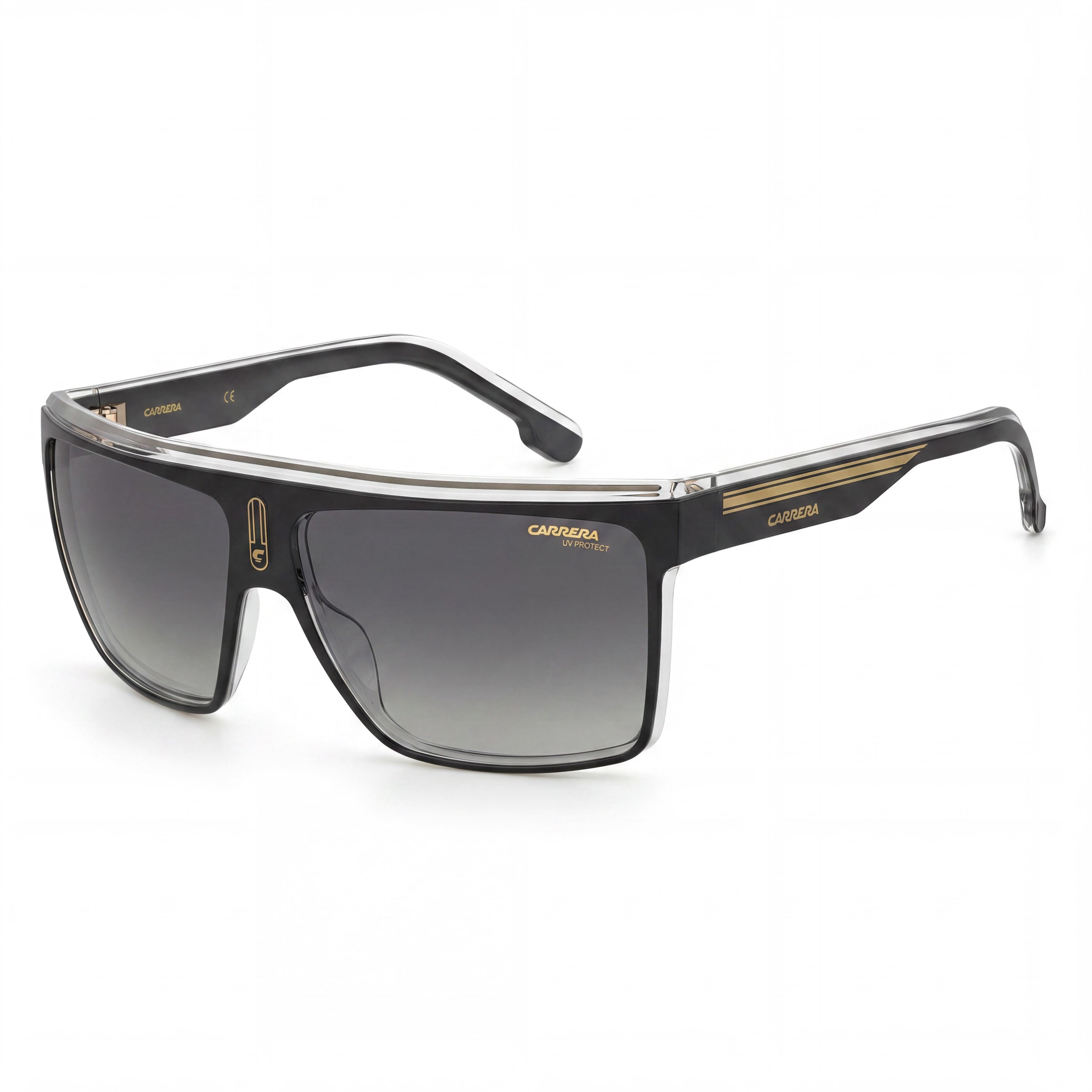 Gafas de sol Carrera 22/N para hombre, negras y doradas, de poliamida con lentes marrones degradadas y 100% protección UV de 63mm, Photo 1