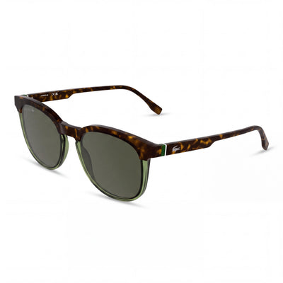 Gafas de sol Lacoste L6073s para hombre de plástico con protección UV 400, montura Habana/verde claro transparente, lentes verde sólido, 52 mm