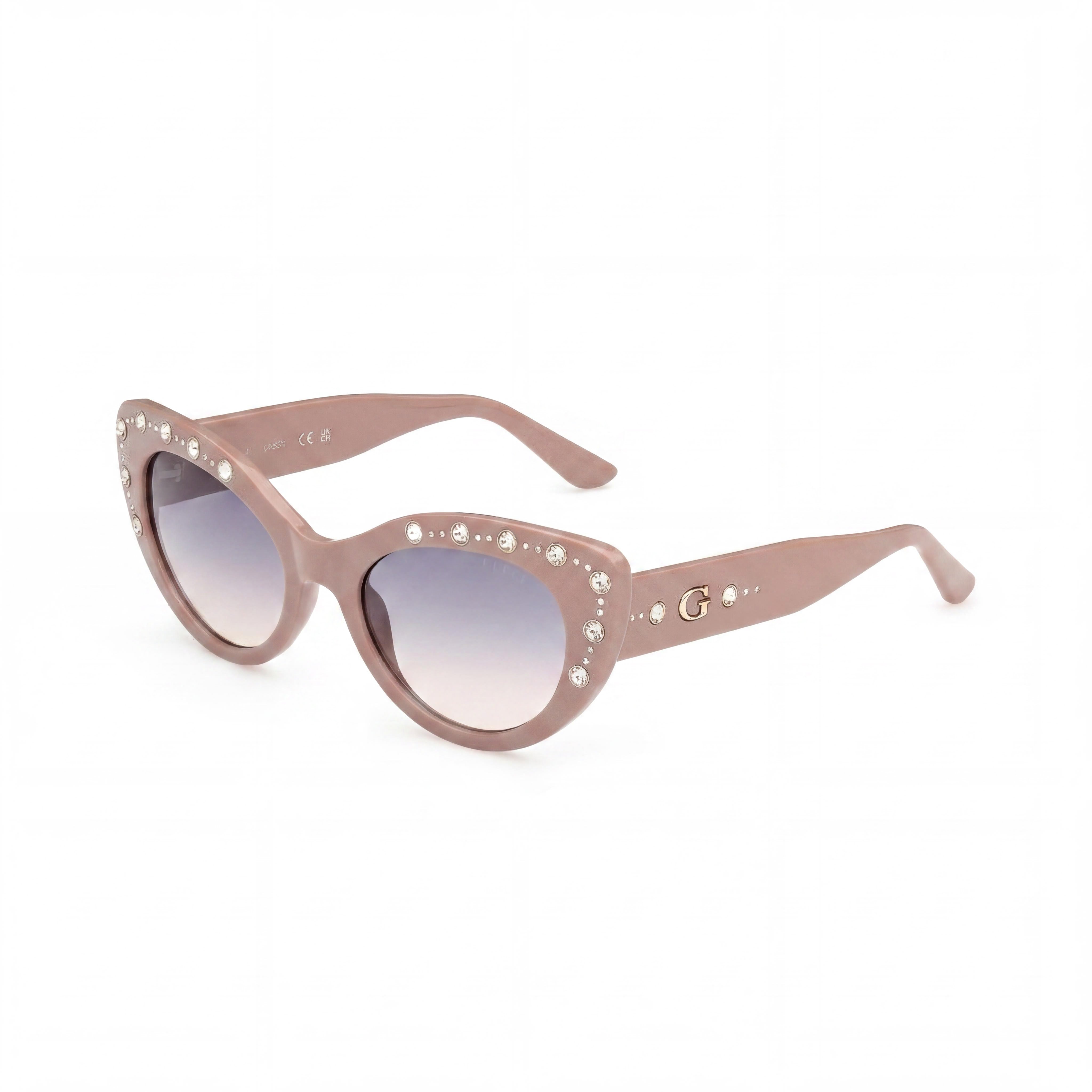 GUESS Gu00163 Unisex Cat Eye Shiny Beige Plastic Frame Sunglasses Gradient Blue Lenses 54mm UV Protected, Photo 1
