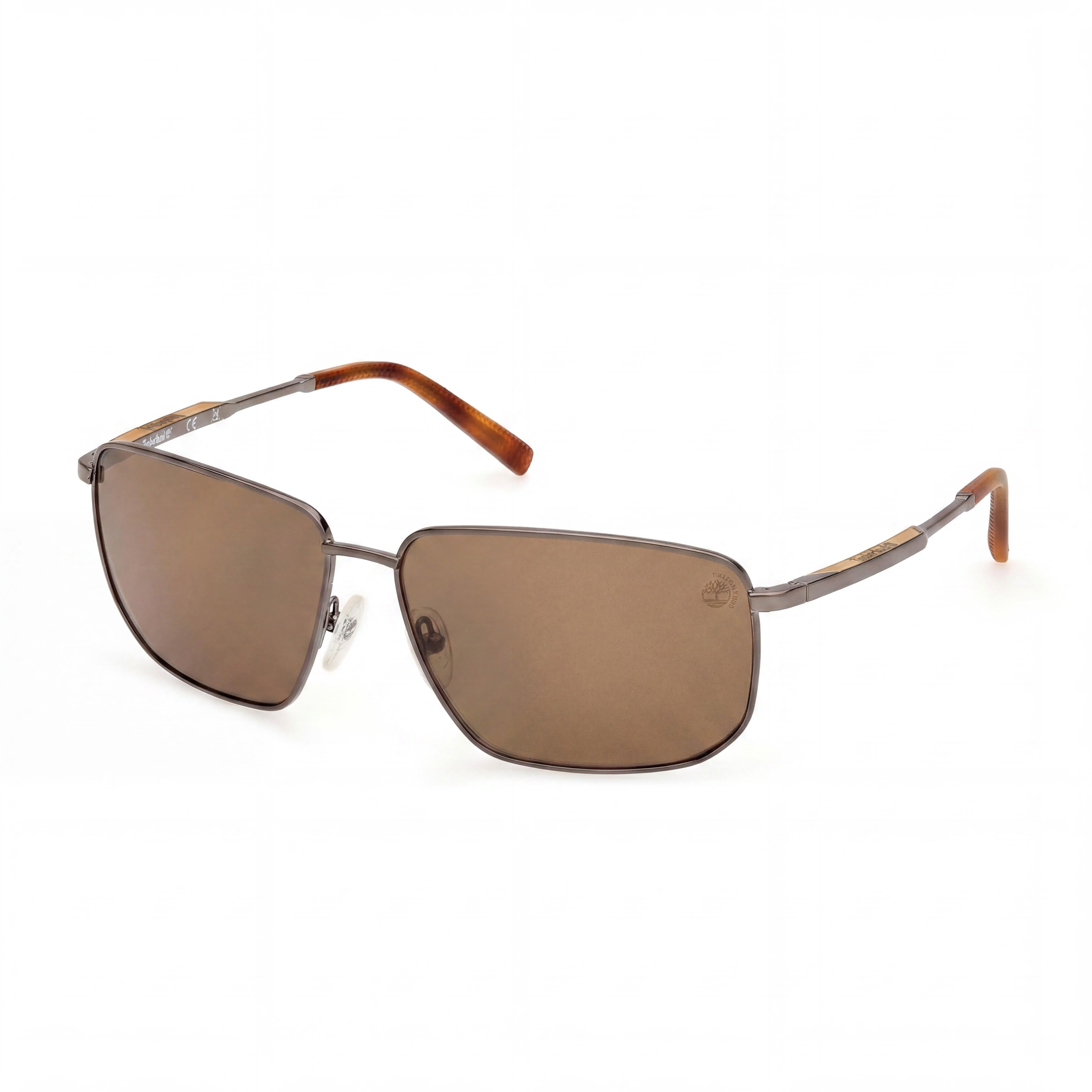 Timberland Rectangular Unisex Metal Sunglasses, Dark Ruthenium Frame, Brown Lens, UV Protected, 61mm, Photo 1