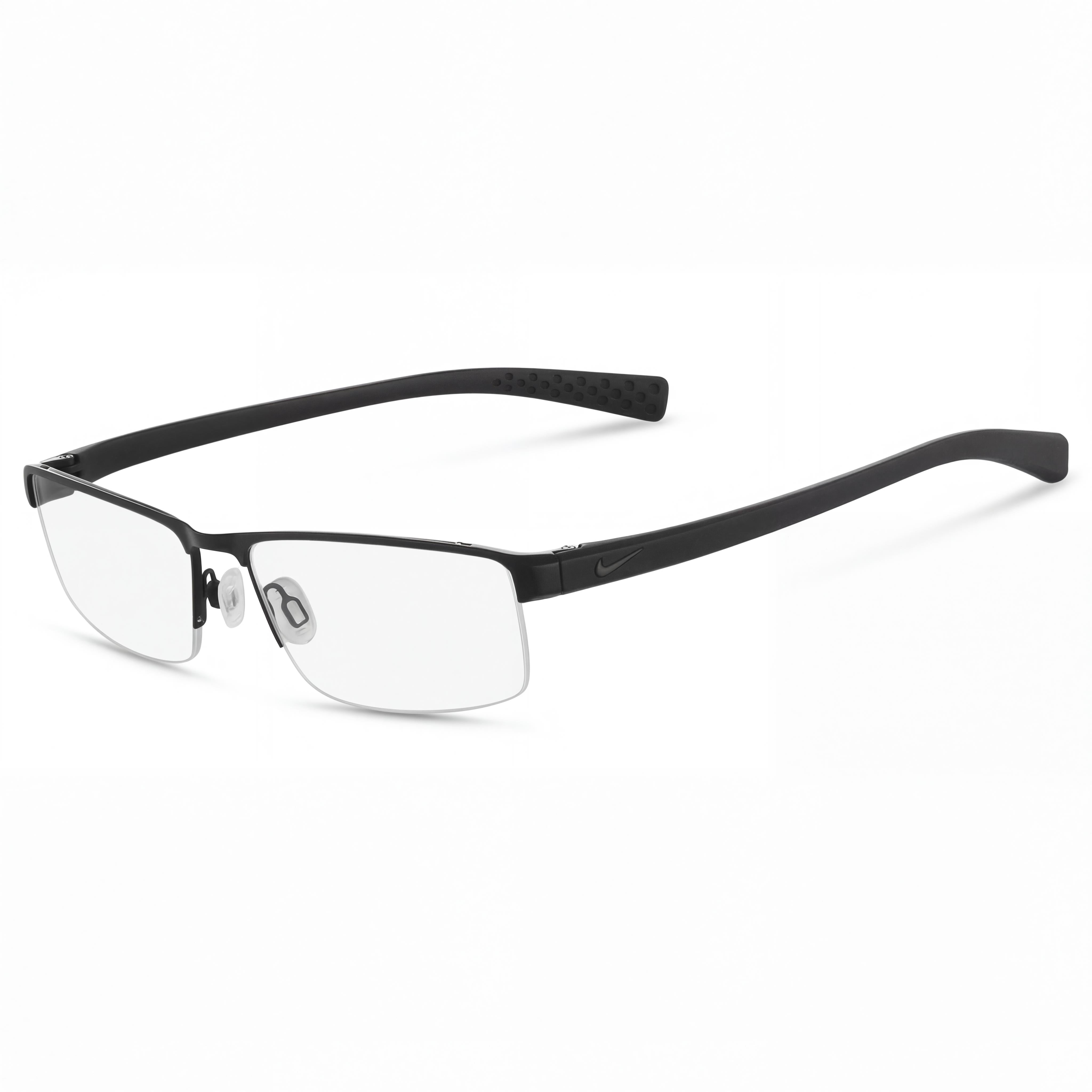 Nike 8097 Men's Metal Half Rim Rectangular Eyeglasses Satin Black 55mm, Photo 1