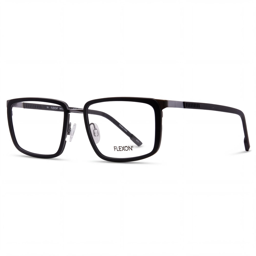 Flexon E1138 Men's Black Metal Full Rim Rectangle Eyeglasses with Clear Non- Lenses 56mm