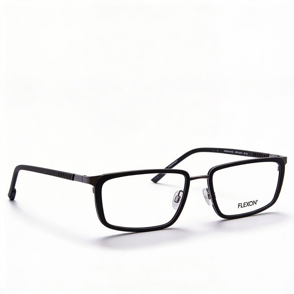 Flexon E1138 Men's Black Metal Full Rim Rectangle Eyeglasses with Clear Non- Lenses 56mm