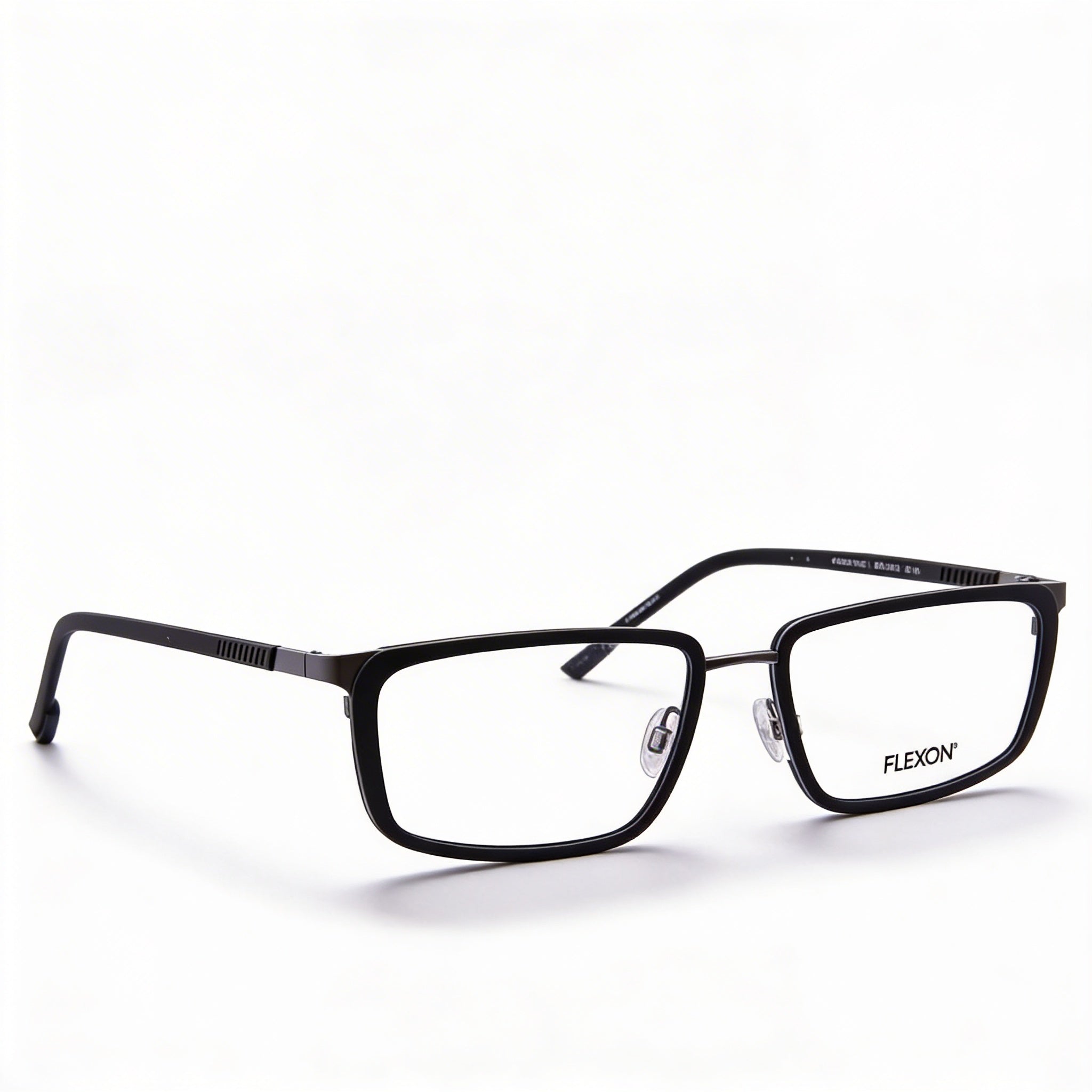 Flexon E1138 Men's Black Metal Full Rim Rectangle Eyeglasses with Clear Non- Lenses 56mm, Photo 2
