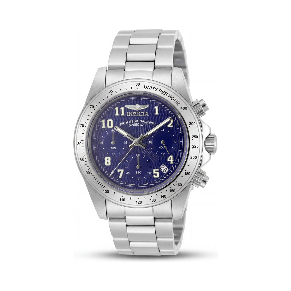 Invicta Reloj de cuarzo cronógrafo Speedway 17024 para hombre, caja de acero inoxidable plateada de 39 mm, esfera azul