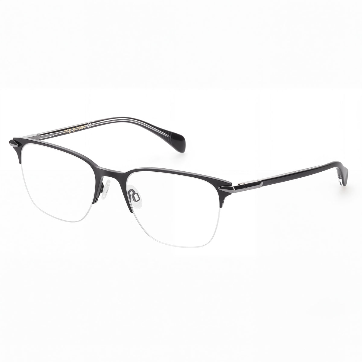 rag & bone Eyewear for Men, featuring Black Metal Frame and Clear Polycarbonate Lenses, 53mm Size, Photo 1