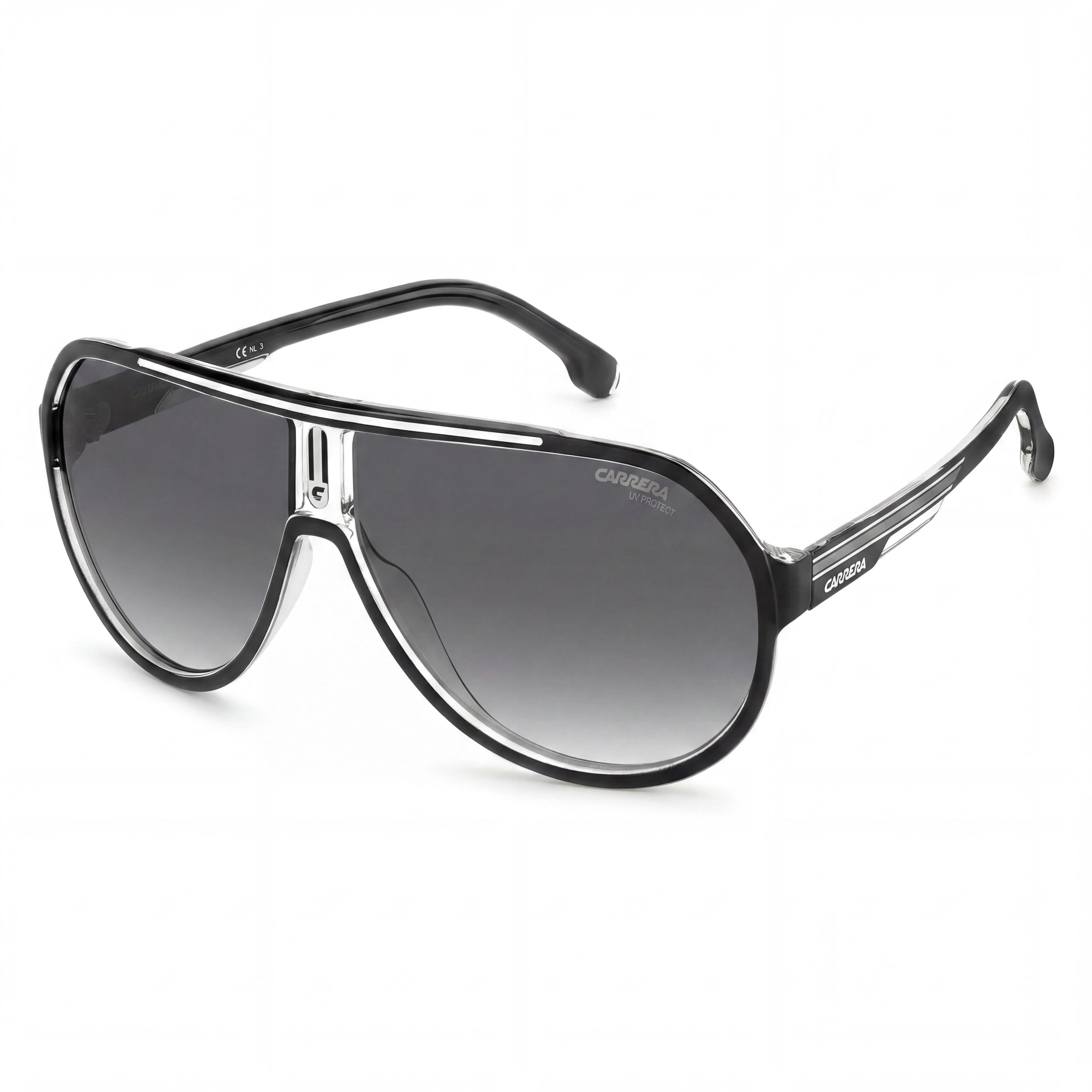 Carrera Modern Black White Pilot Frame Unisex Thermoplastic Elastomers UV Protection Sunglasses 64mm, Photo 1