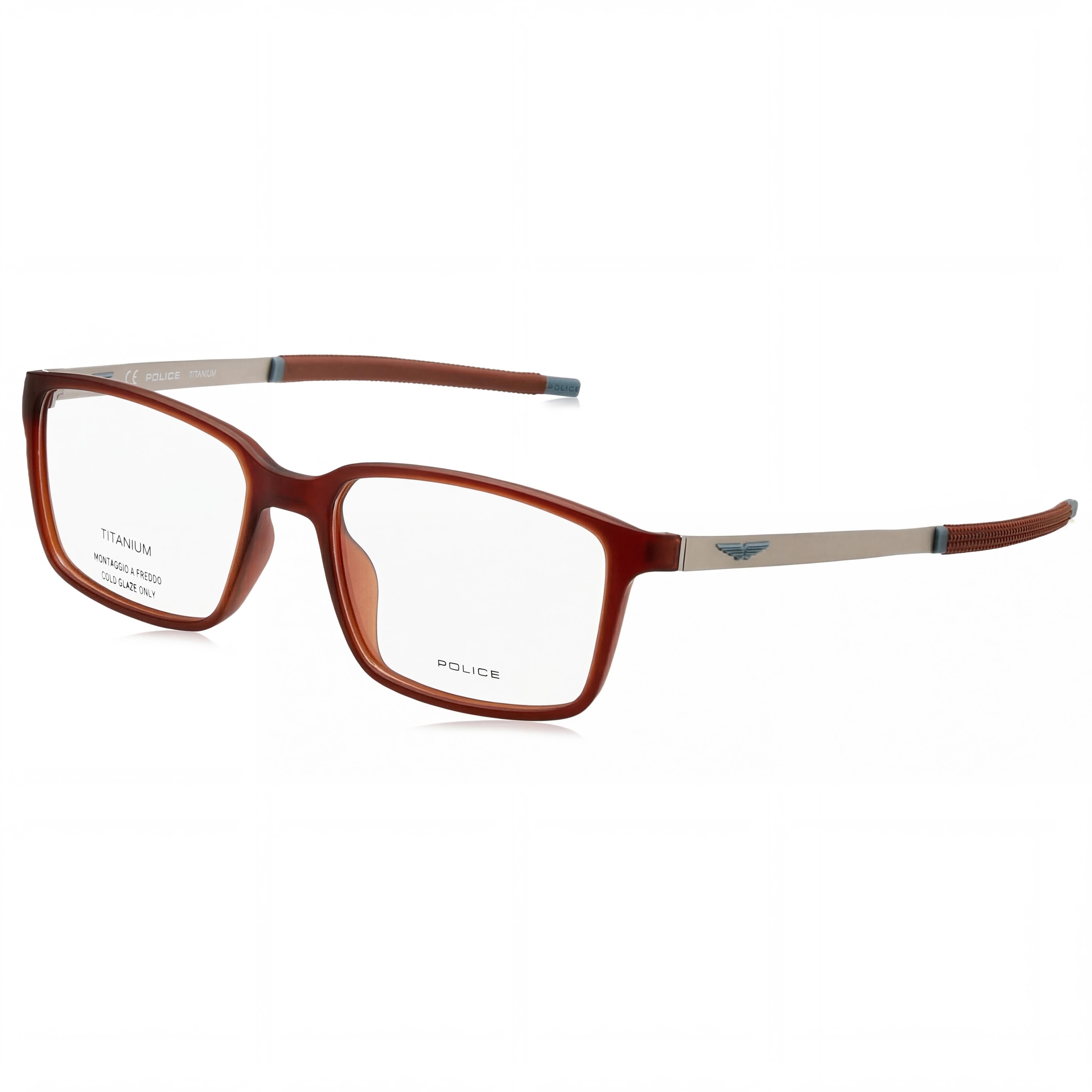Montura óptica Police Modern VPLF85 para hombre, de acetato y metal, semimate, marrón transparente, con lentes de 54 mm, Photo 1