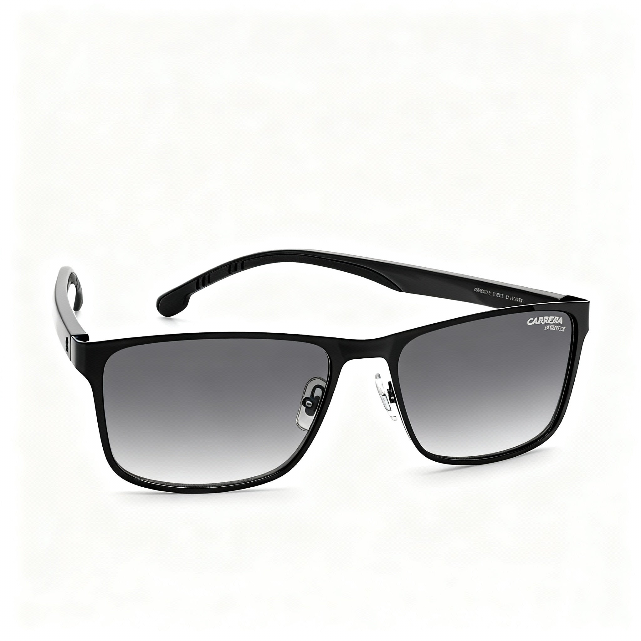 Carrera 2037t/S Unisex Rectangular Stainless Steel Non-Polarized Sunglasses, Black Frame, Dark Grey Shaded Lens, 55-16-145
