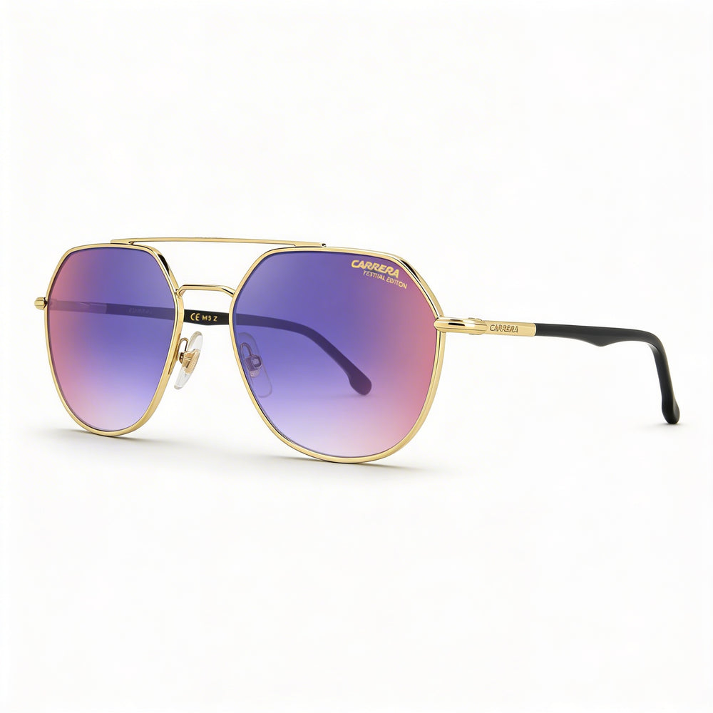 Carrera 303/S Unisex Metal Festival Edition Sunglasses, Black Gold Frame, Blue Shaded Red Lenses, 53mm