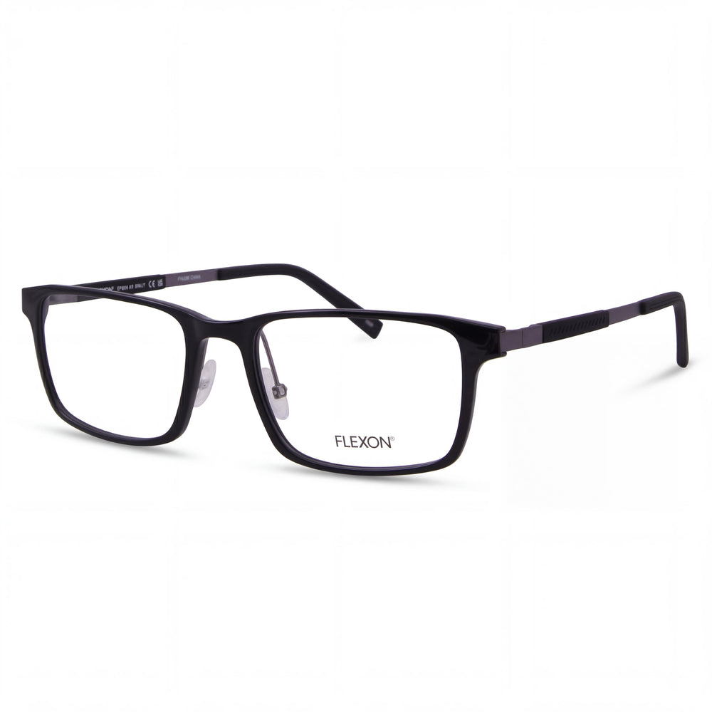Flexon Modern EP8008 Unisex Full Rim Rectangle Metal Eyeglasses Frame Shiny Black 55-19-145