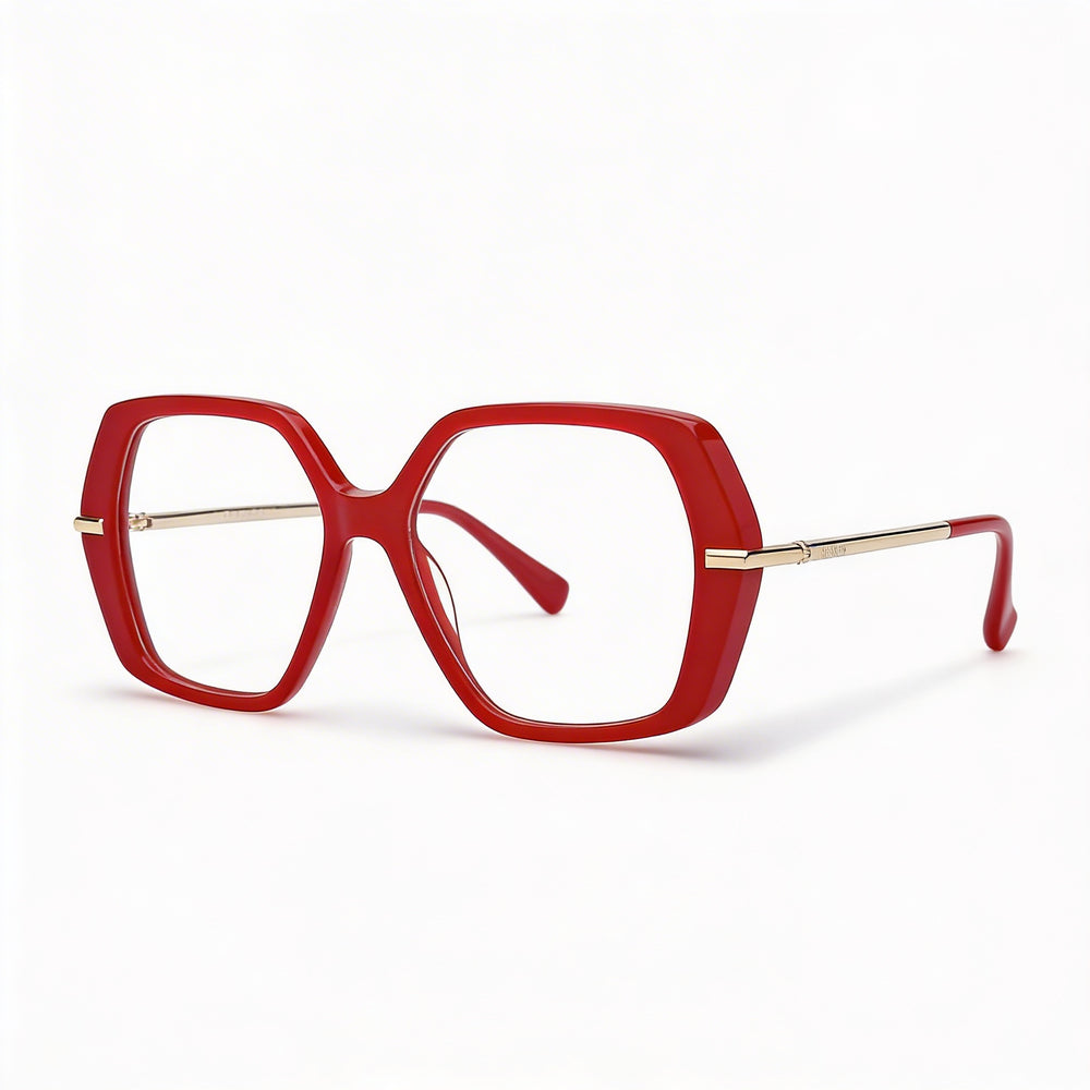 MaxMara MODERNO Unisex Plastic Eyewear with Light Red Pale Gold Frame and Red Lenses 52mm