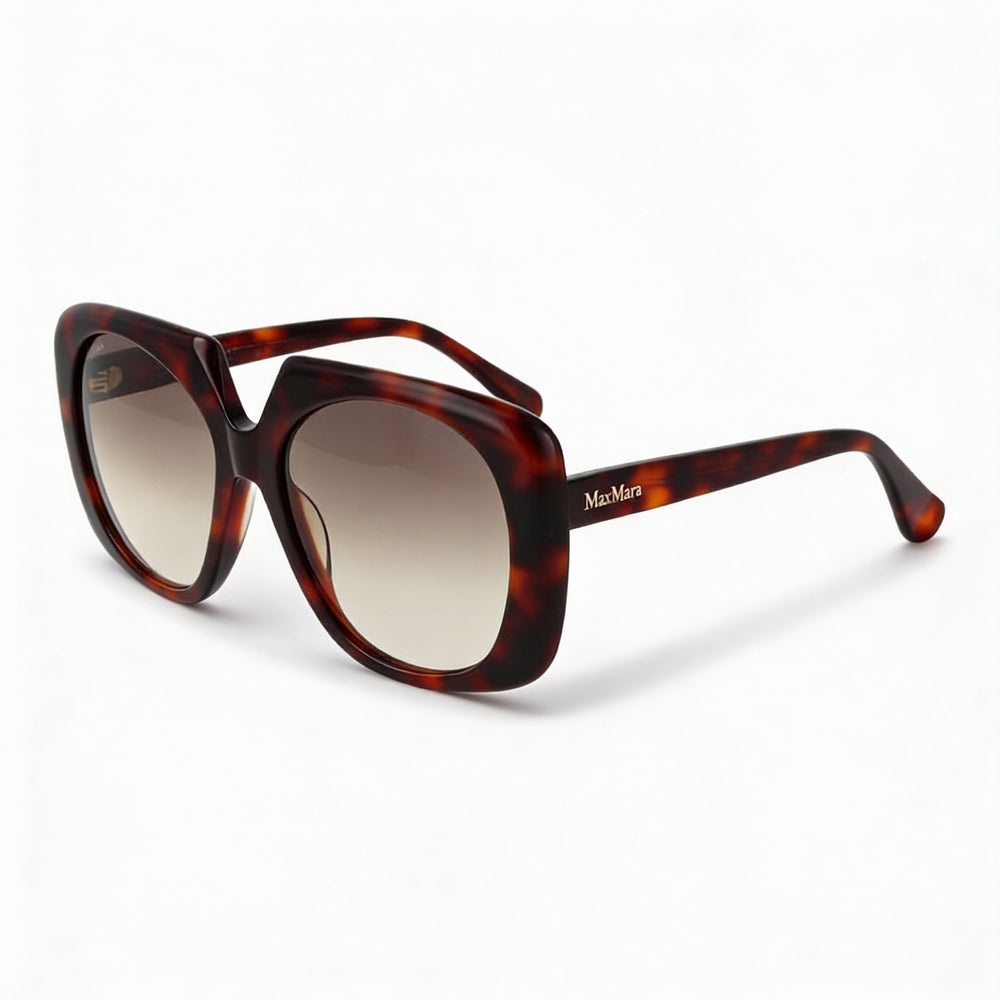 MaxMara Casual Women's Sunglasses Featuring Dark Havana Plastic Frame and Gradient Brown Lenses, Size 56