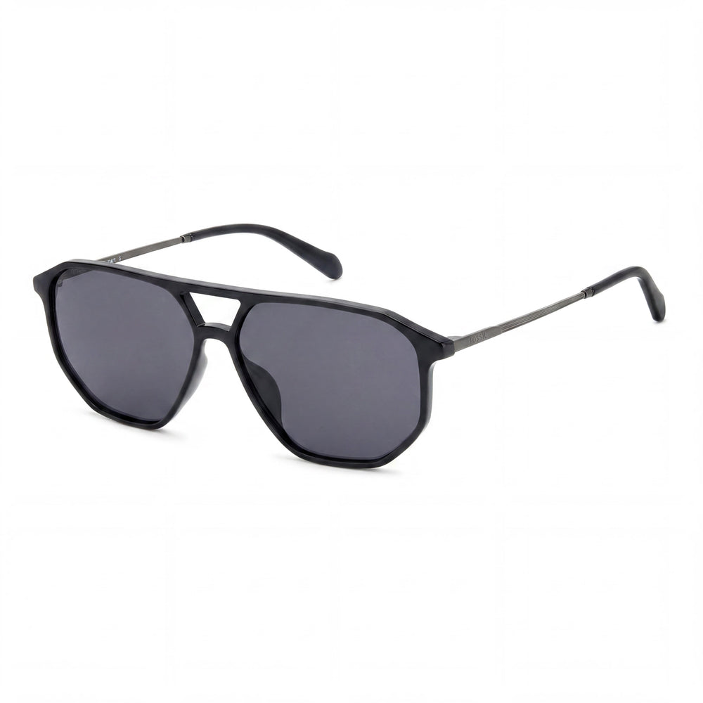 Fossil FOS 2149/S Gafas de Sol Unisex de Acero Inoxidable con Protección UV, Montura Negra/Gris, Lente Negra 59mm