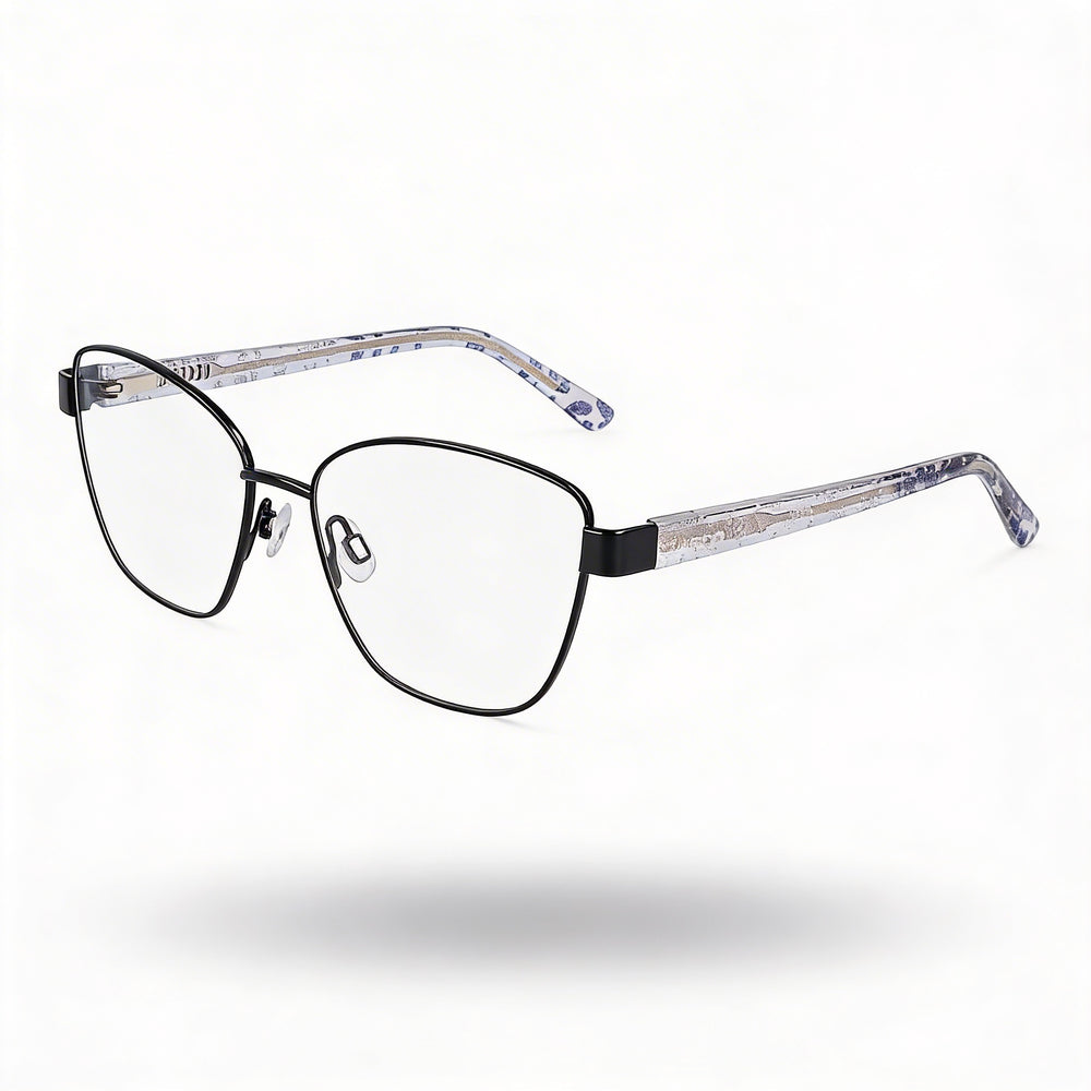 bebe Bb5209 Men's Metal Frame Eyewear, Jet Black, Featuring Clear Lenses, 54mm Lens Width