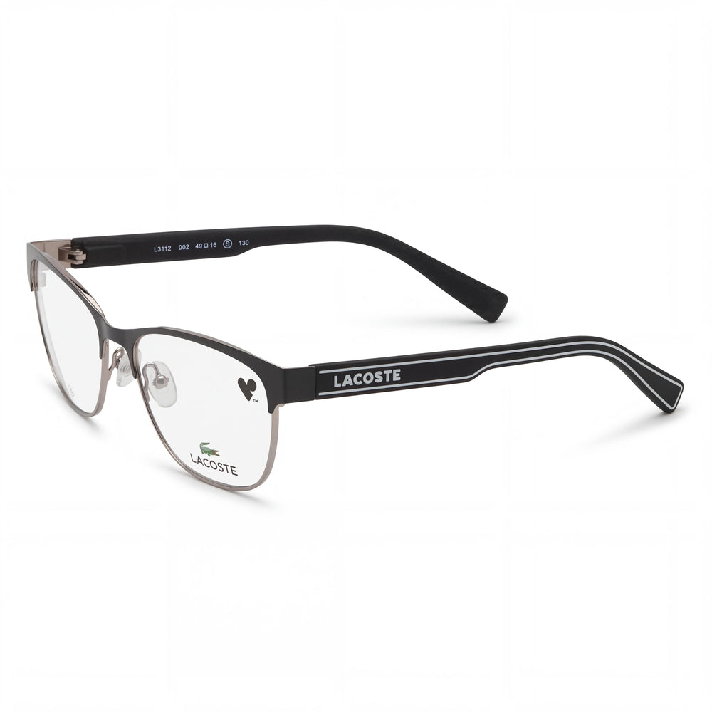 Lacoste Casual L3112 Men's Eyeglass Frame, Matte Black Metal, Polycarbonate Demo Lenses, Size 49-16-130mm