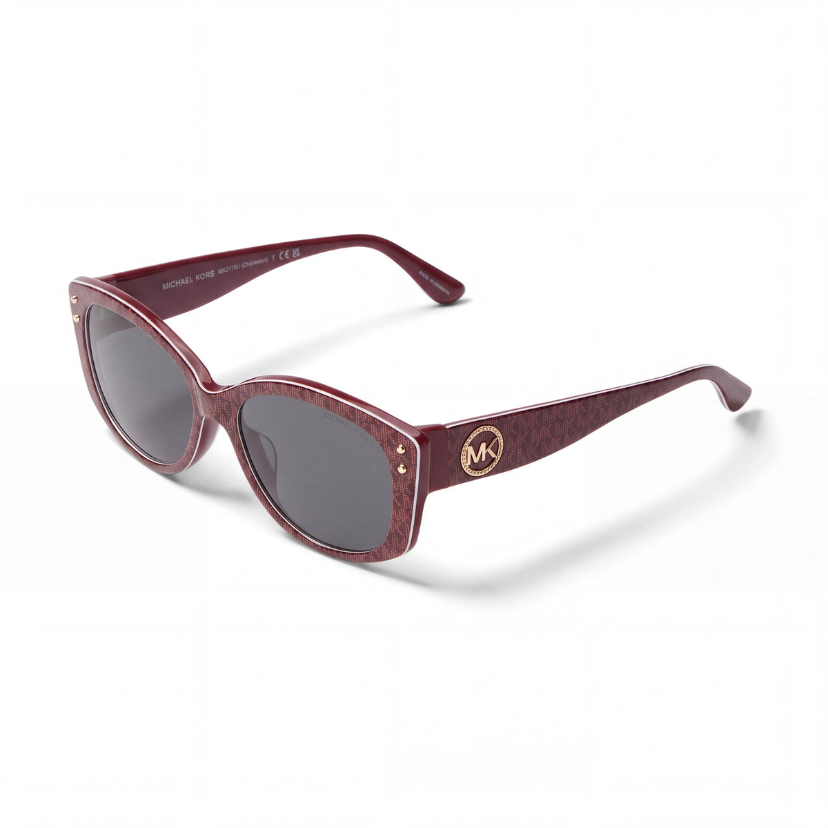 Michael Kors 2175u Charleston Gafas de sol de acetato para mujer, Merlot Logo repetido Gris oscuro sólido y Morado rojizo, 55mm, Protección UV, Photo 1