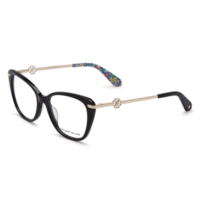 Gafas de sol Kate Spade New York Flavia para mujer, de plástico, con montura de ojo de gato y montura negra y dorada (51-16-140)