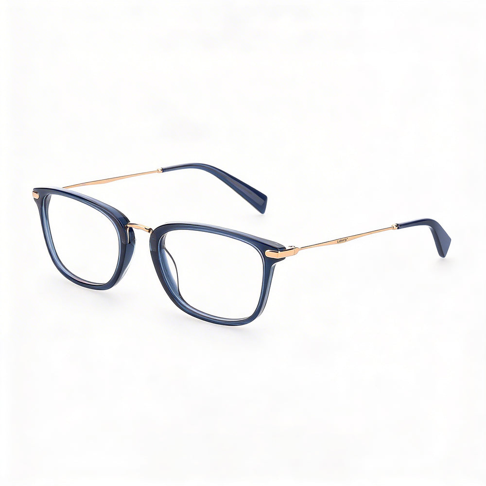 Montura óptica unisex Levi's Timeless estilo Lv 5007 azul hexetato con lente de demostración 52-21-145