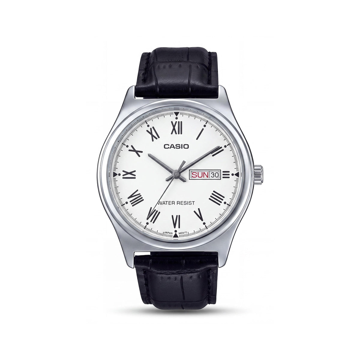 Casio mtp-v006l-7b Unisex Quartz Analog Watch, 38mm Round Case, White Dial, Black Leather Strap, Water Resistant, Photo 1