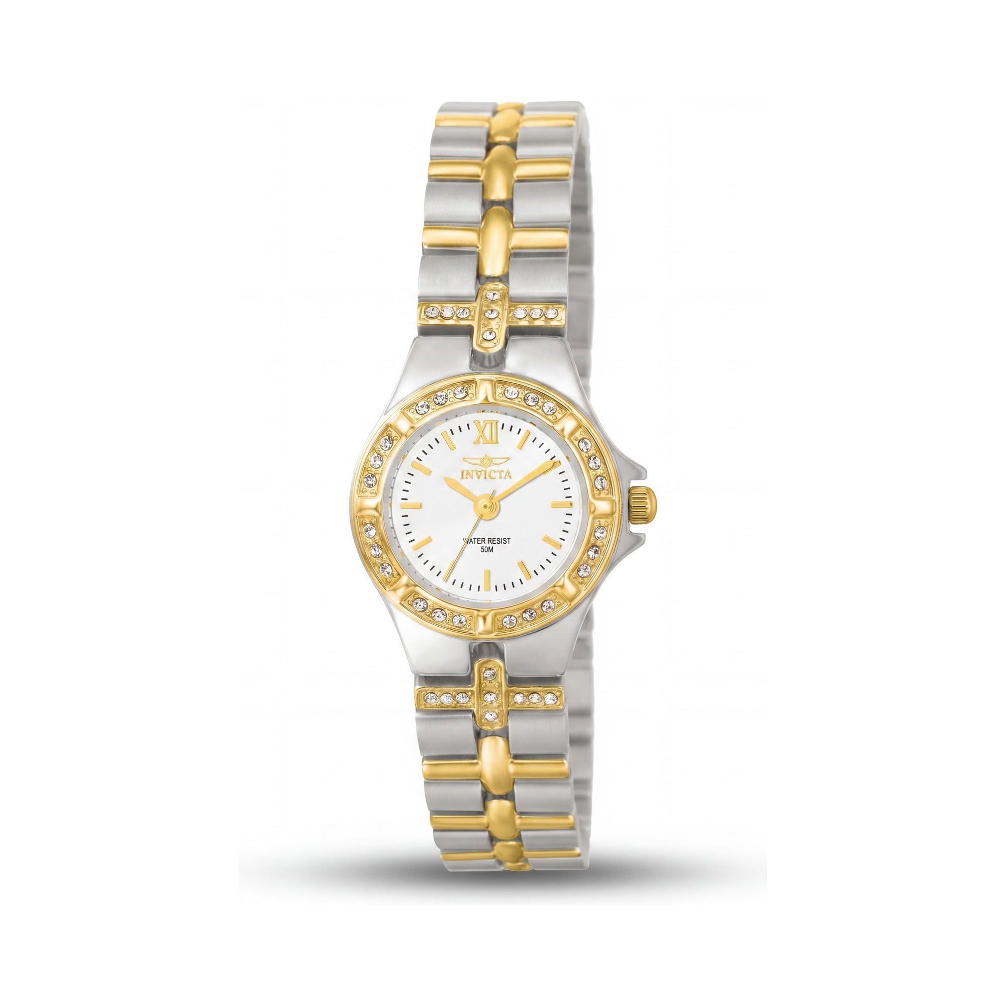 Invicta Reloj de cuarzo resistente al agua para mujer 0133 de acero inoxidable de dos tonos con detalles de cristal, esfera blanca, 22 mm, Photo 1