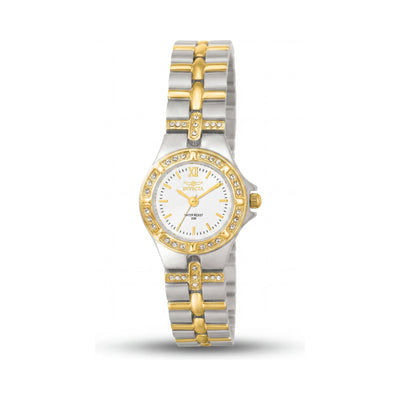 Invicta Women's 0133 Dress Two-Tone Stainless Steel Crystal Accent White Dial Quartz Water-Resistant Watch 22mm