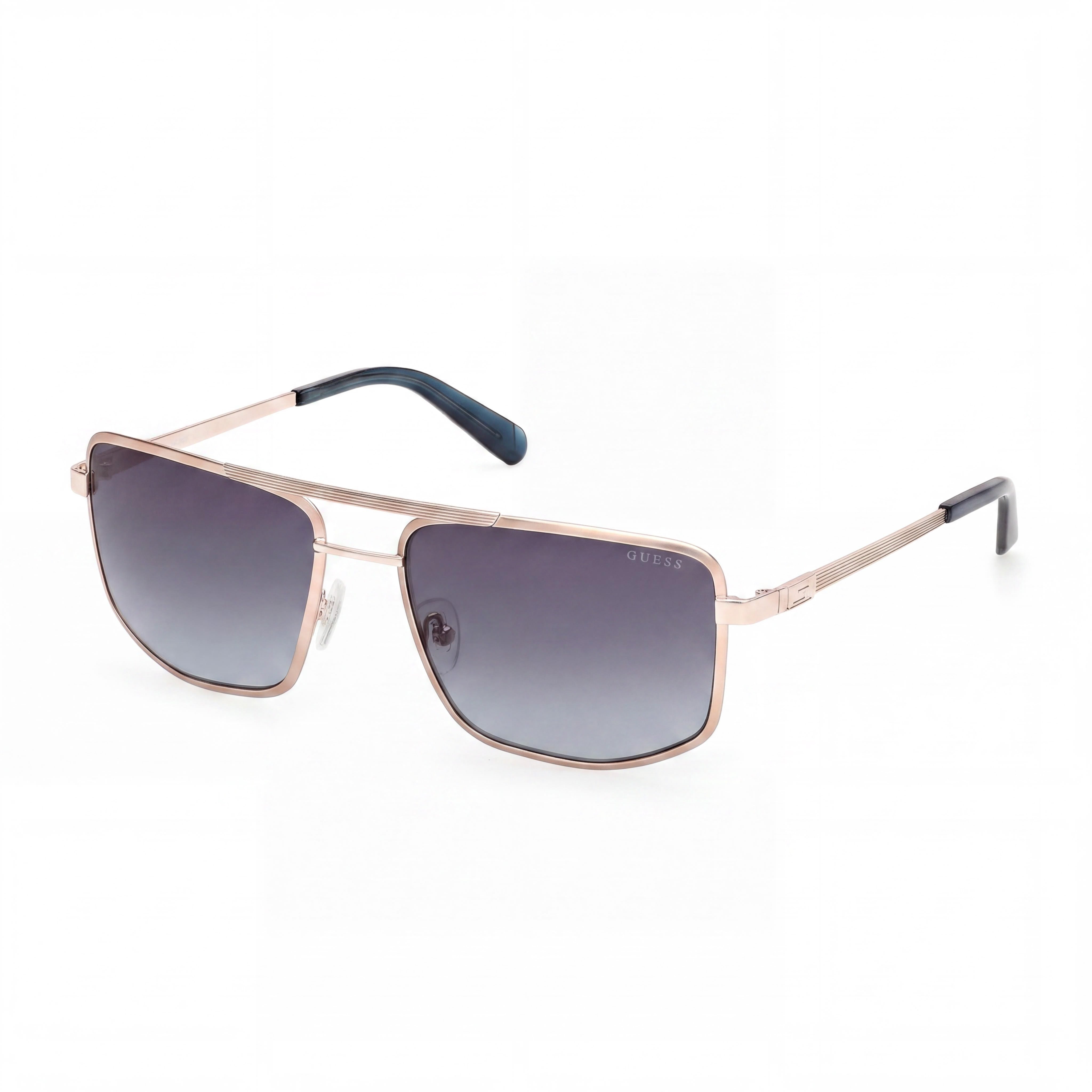 Guess Women's Metal Navigator Sunglasses, Shiny Satin Pale Gold Frame, Gradient Blue UV Lenses, 57mm, Photo 1