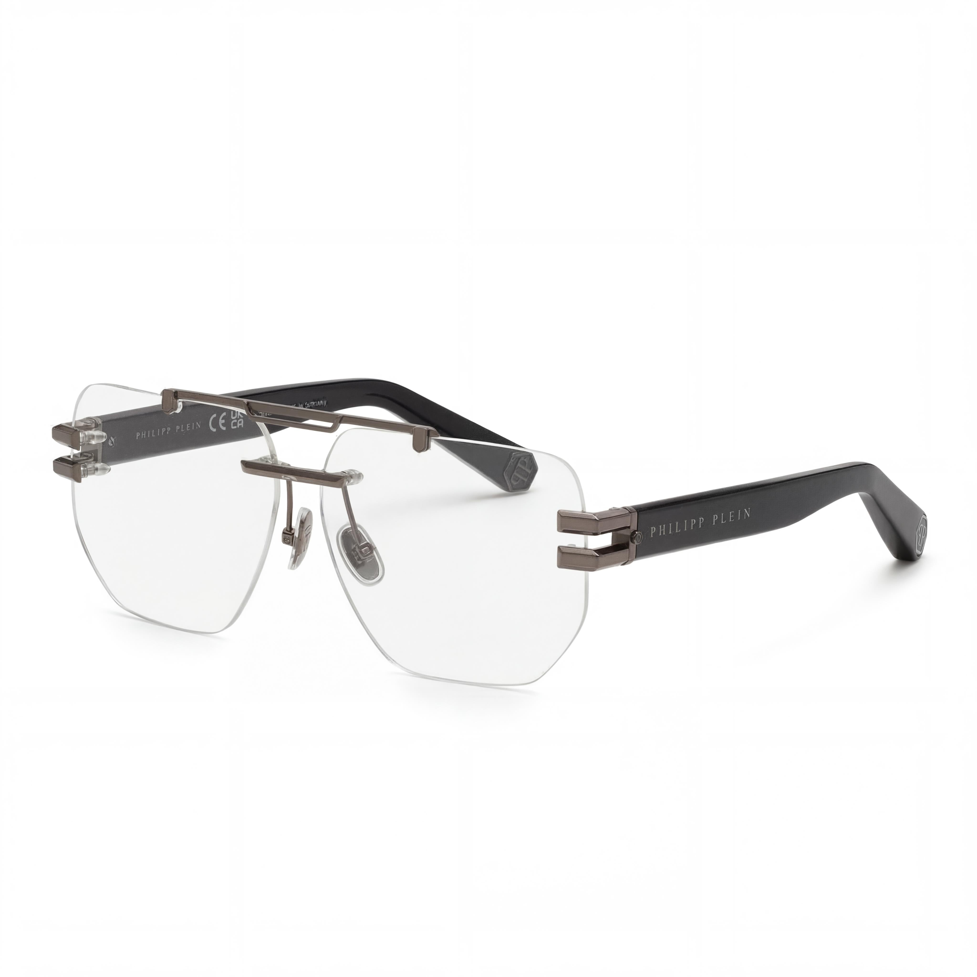 Philipp Plein classical Men's Acetate Eyewear with Shiny Gun Frame, Multicolor Polycarbonate Lenses, 61mm, Photo 1